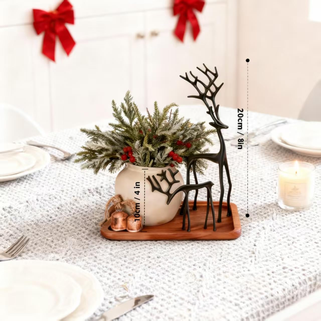 Condition photo showing New/Like New for cherry-s modern reindeer decor set of 2 - black metal european-style statues for christmas&easter mantel, tabletop, and home decor