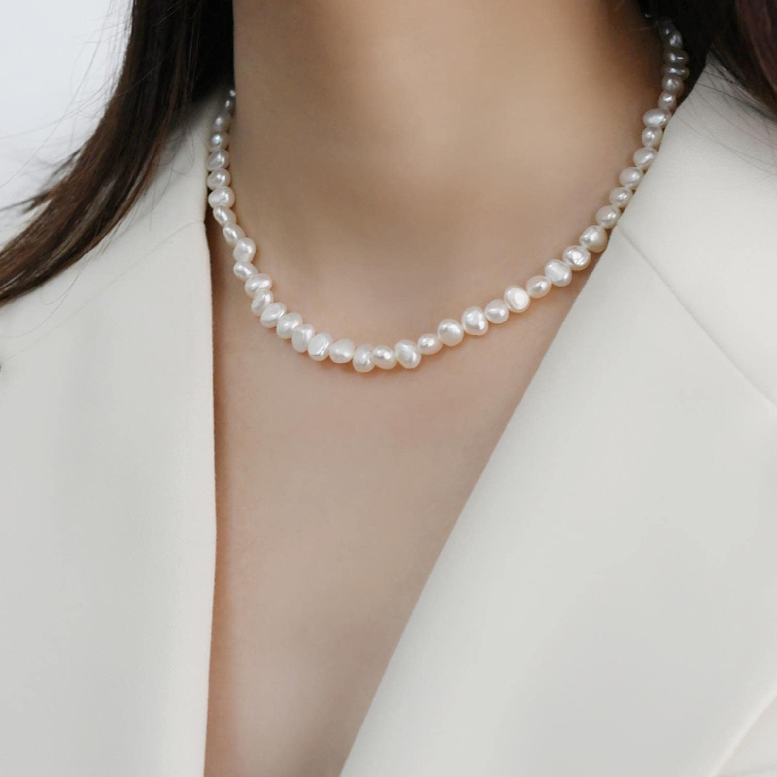LOKILOKI Gargantilla De Perlas De Agua Dulce Natural, Joyería De Perlas Barrocas para Mujeres, Boda, Plata 925, Regalo De Joyería Al por Mayor