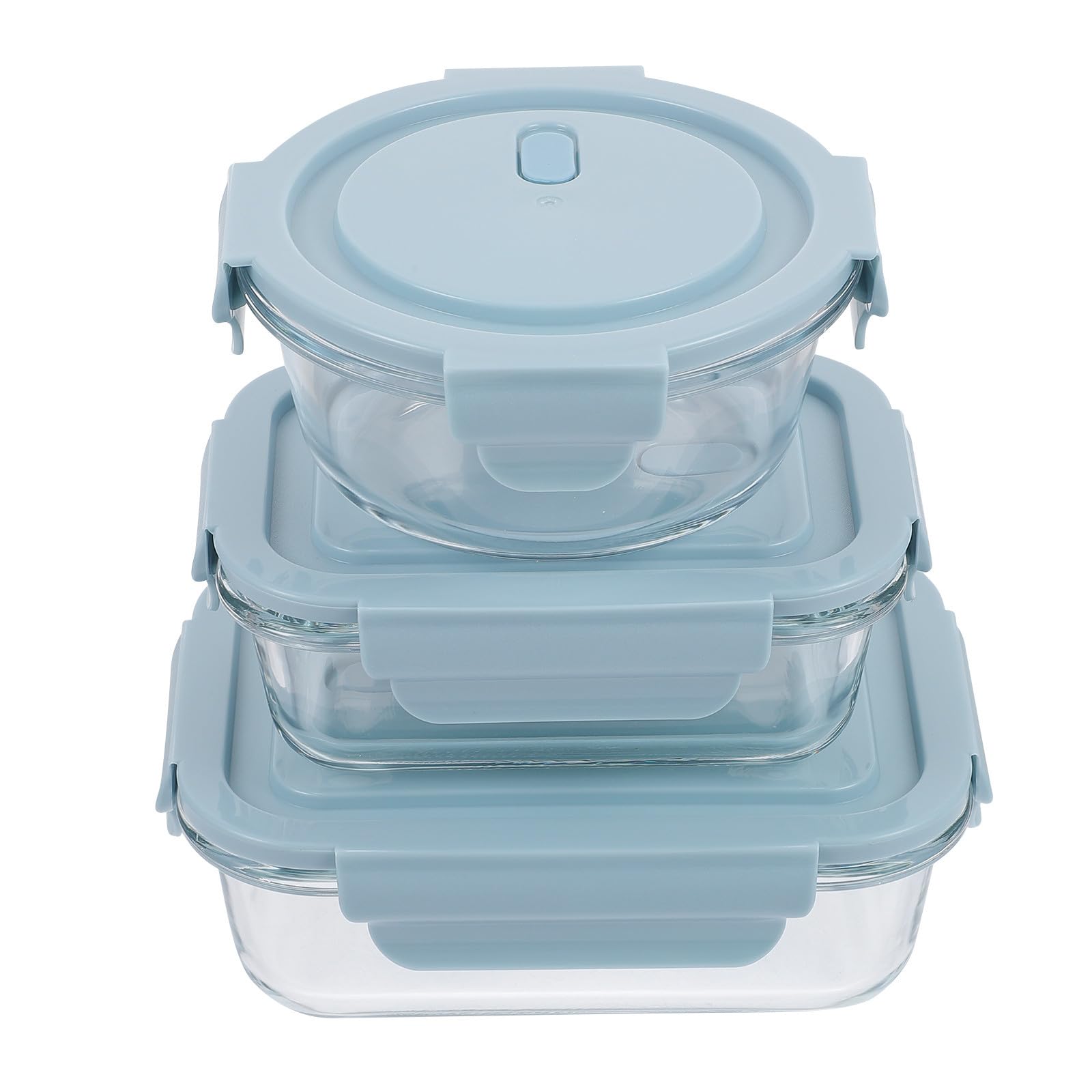 HEALLILY Porta Pranzo in Vetro Blu 3 Pezzi, Comodo per Scuola e Casa