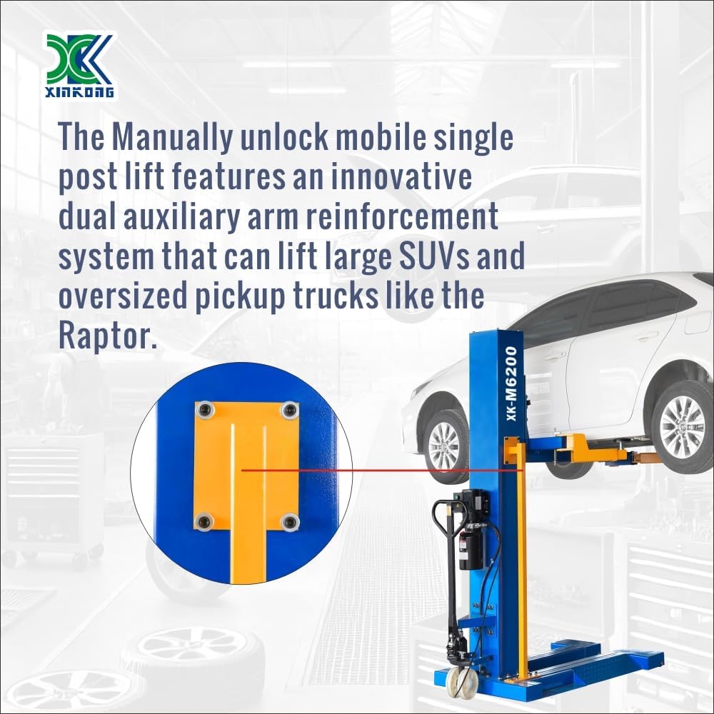 XK M6200 Car Lifts Model 220V Manually Unlock Mobile 6200Lbs Capacity Single Post Lift 36 Months Parts Replacement