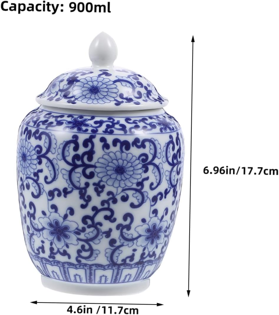 1pc Antique Chinese Retro Loose Tea Jar Airtight Lid Blue and White Porcelain Storage Canister for Dried Fruit Tea and Kitchen Pantry Organization