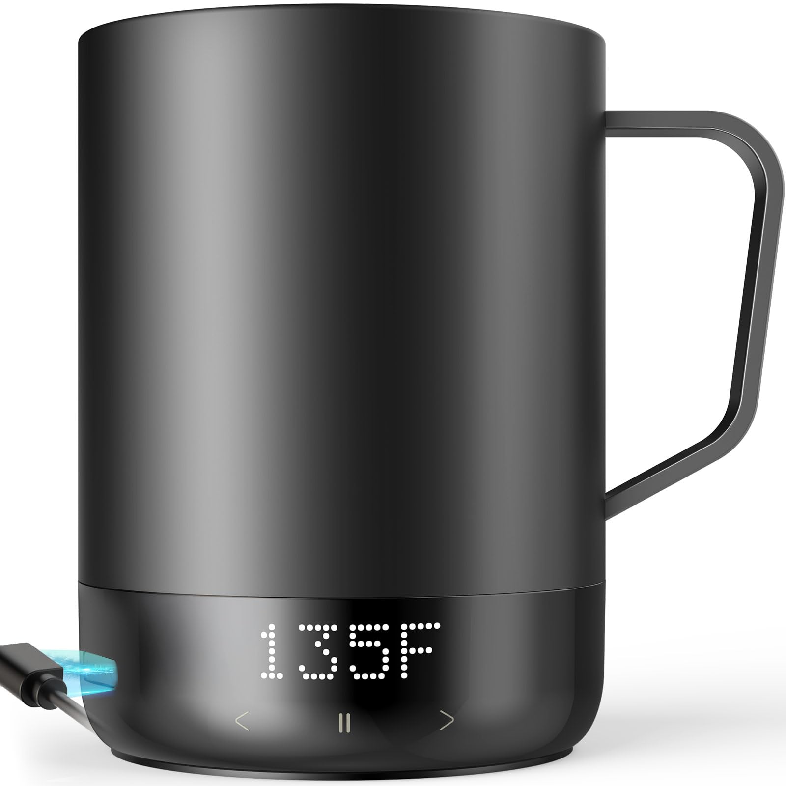 Photo 1 of 14oz Smart Heated Mug, Rechargeable Self-Heating Coffee Mug with 10 Temp Settings, Keeps Coffee Hot for Hours, No App Required, LED Display & Memory Function for Home Office, Coffee Tea Lover (Black)