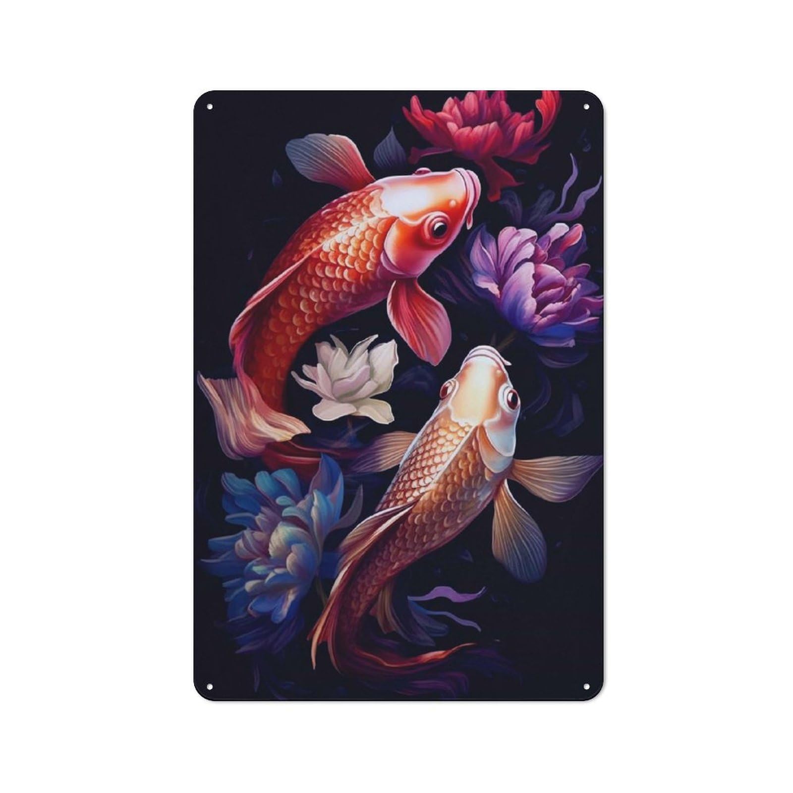 Junmoney Koi Fish Retro Tin Wall Plaque 30X20cm Featuring For Garage Wall, New Home Wall Decor For People Furnishing A Garage