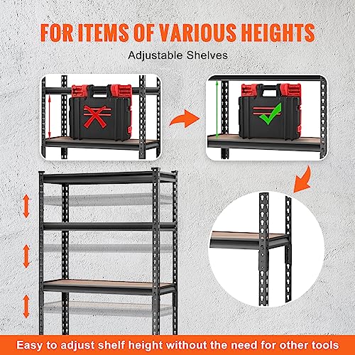 Image of VEVOR Storage Shelving Unit, 5-Tier Adjustable, 2000 lbs Capacity, Heavy Duty Garage Shelves Metal Organizer Utility Rack, Black, 30 inch L x 12 inch W x 60 inch H for Kitchen Pantry Basement Bathroom Laundry