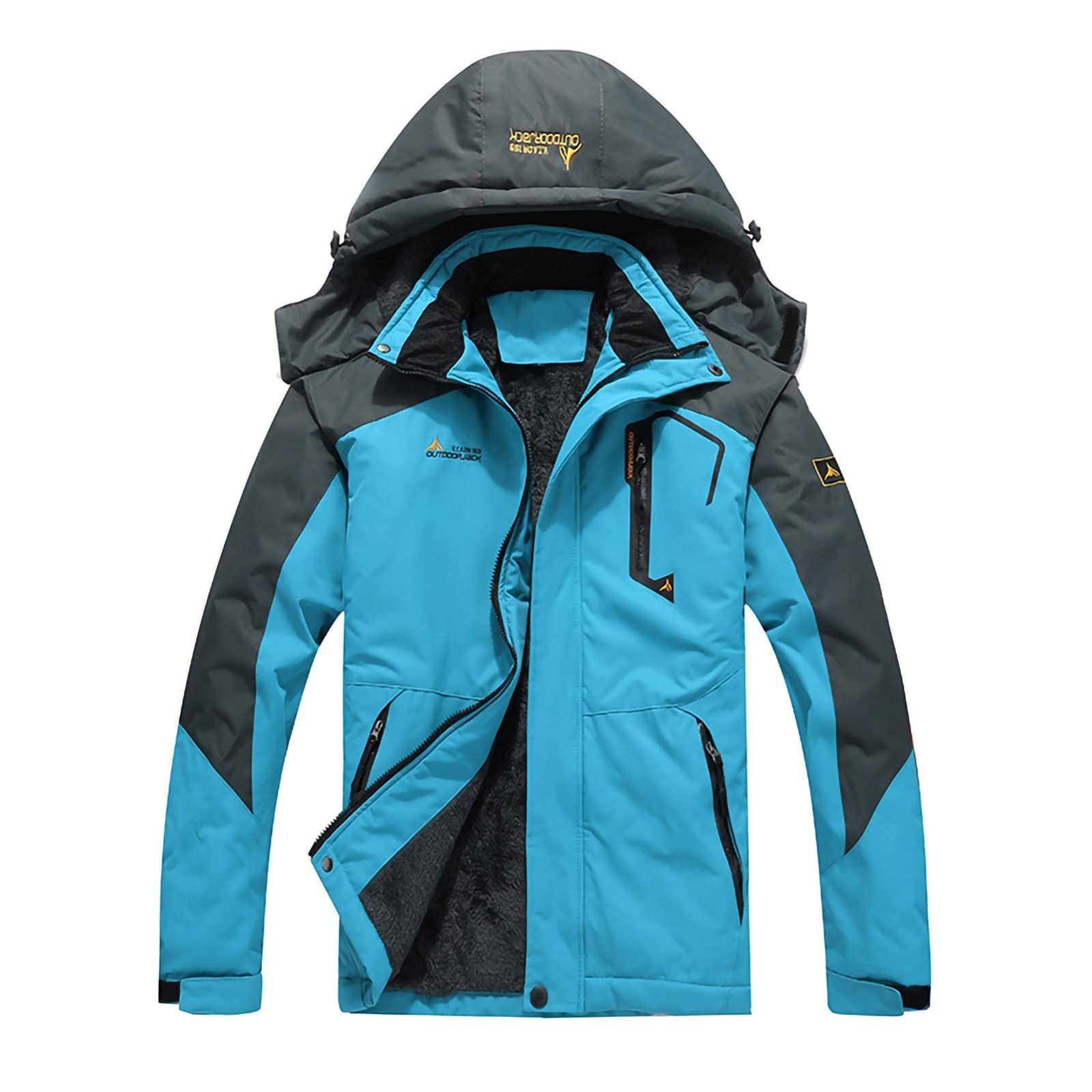 MOMAMO Men's Waterproof Outdoor Jacket Ski Snow Jacket Winter Windproof Rain Jacket Warm Snow Coat Hiking Denim Blue,XL