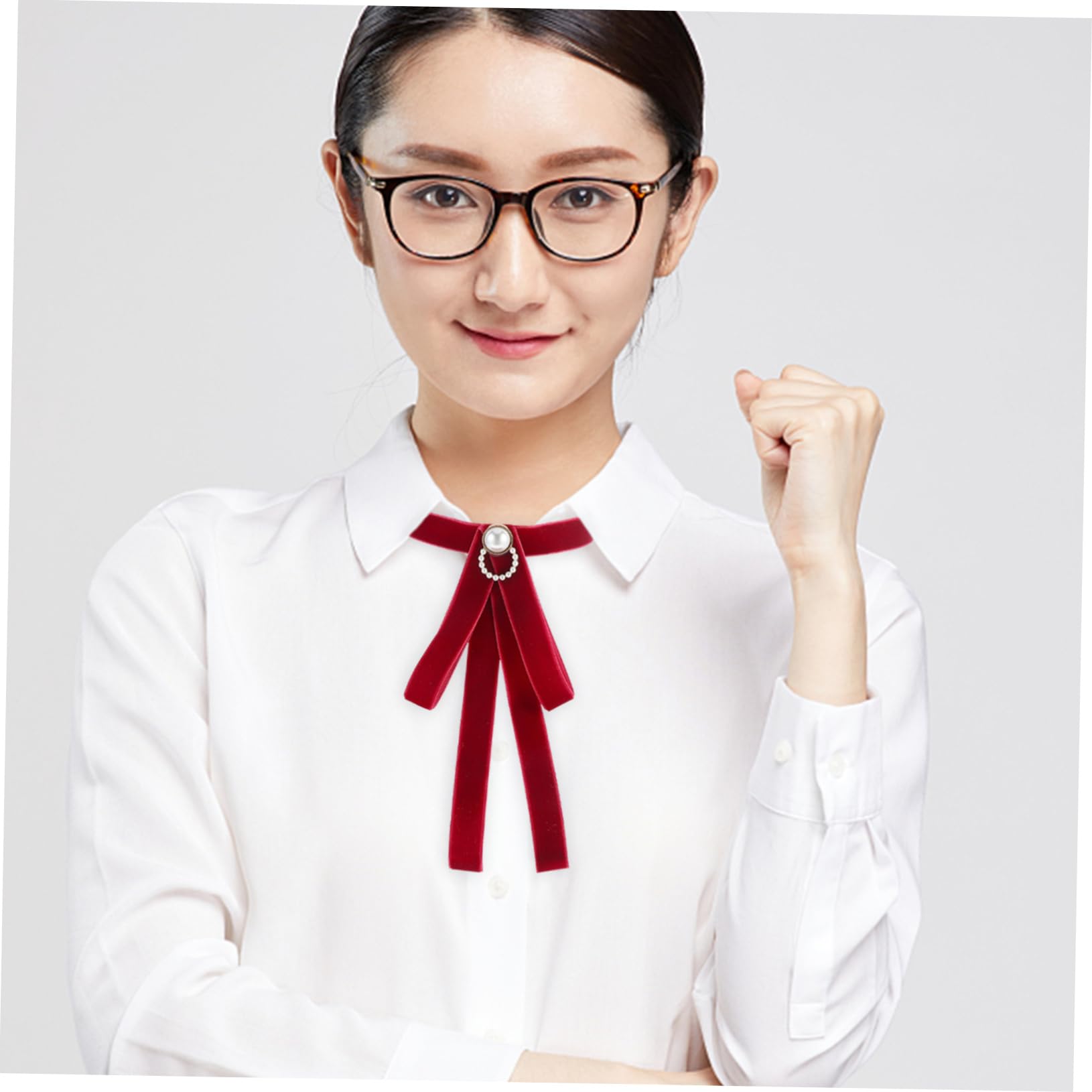 FRCOLOR Pure Uniform Tie Faux Pearl Design Velvet Bow Tie for Men Easy to Wear for Collarless Shirts