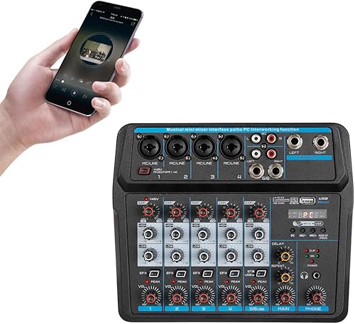 CNCEST Mezclador de audio profesional, consola de tablero de sonido, interfaz de sistema de escritorio, digital, Bluetooth, USB, estudio en vivo,