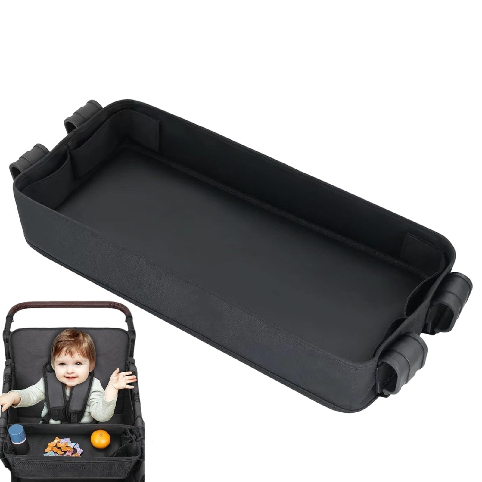 Snacktablett für Kinderwagen | Zubehör für Kinderwagen | Tablett für Kinderwagen | Kinderwagentablett mit Getränkehalter, Seite aus wasserdichtem Kunstleder, ideal für