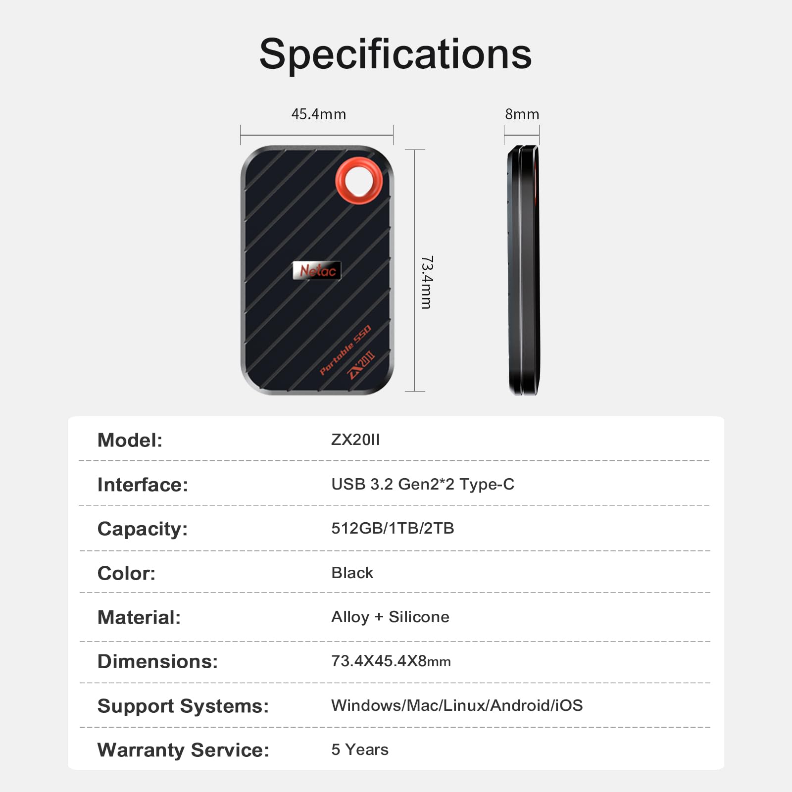 Amazon.com: Netac 512GB Magnetic Portable SSD, ZX20 II, up to