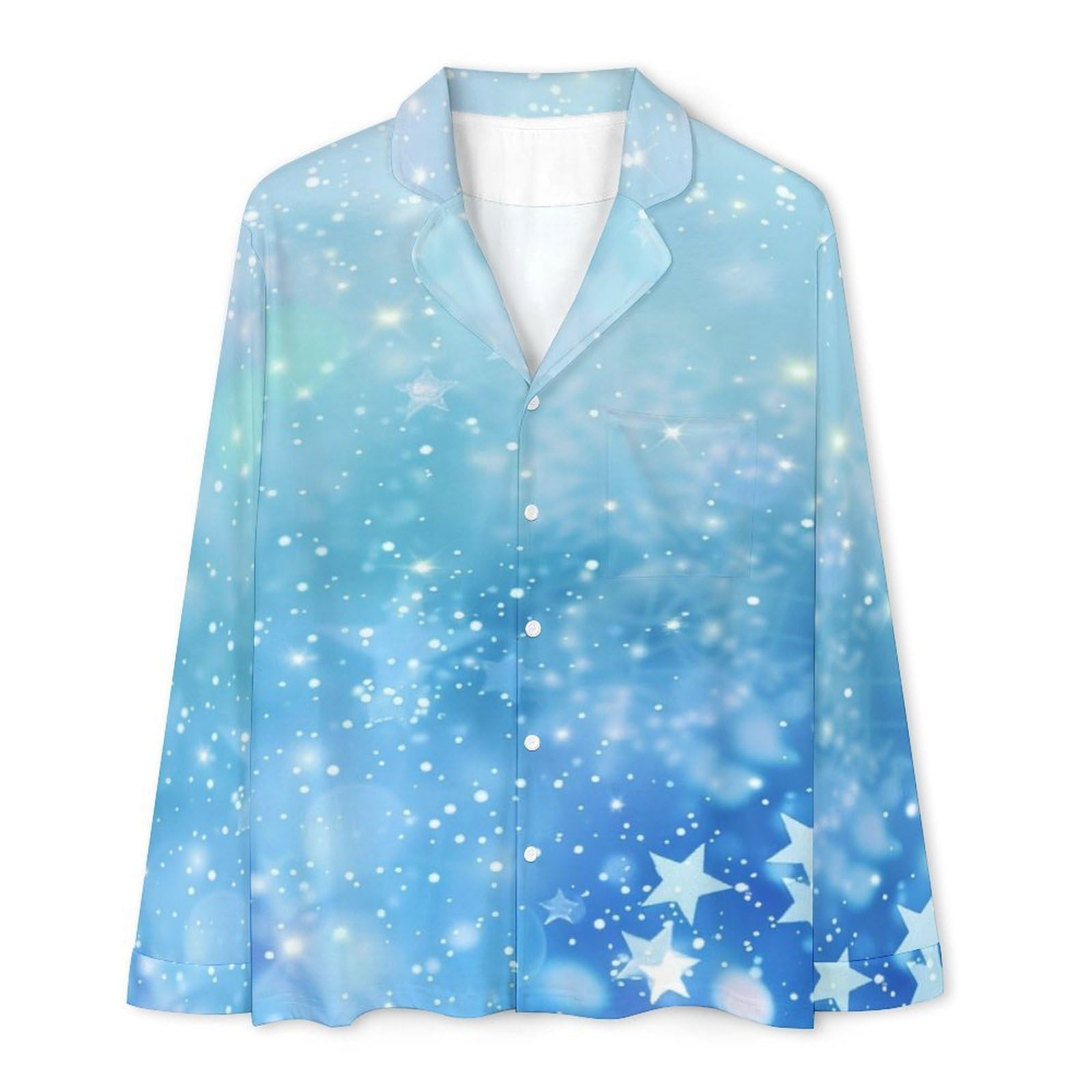 Completo Pigiama da Uomo - Cielo Stellato Blu Pigiama A Maniche Lunghe Abbigliamento da Casa 2 Pezzi Top + Pantaloni Morbido E Caldo Pigiama Autunnale E Invernale