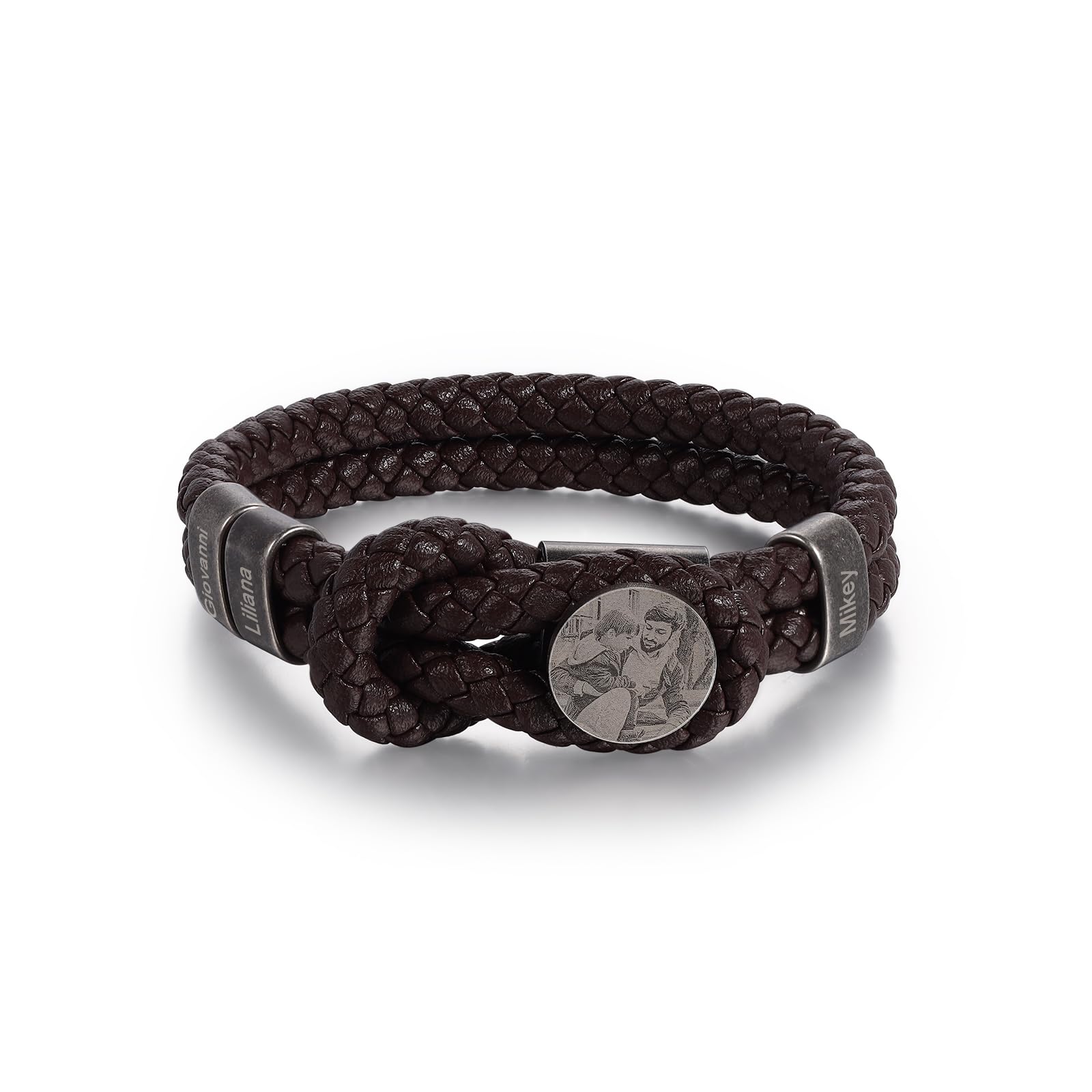 kaululu Pulsera Cuero Hombre Pulseras Personalizadas con Nombre Pulsera Hombre Acero Inoxidable con Grabada Pulsera Amistad Regalos para Papá Amigos Novio