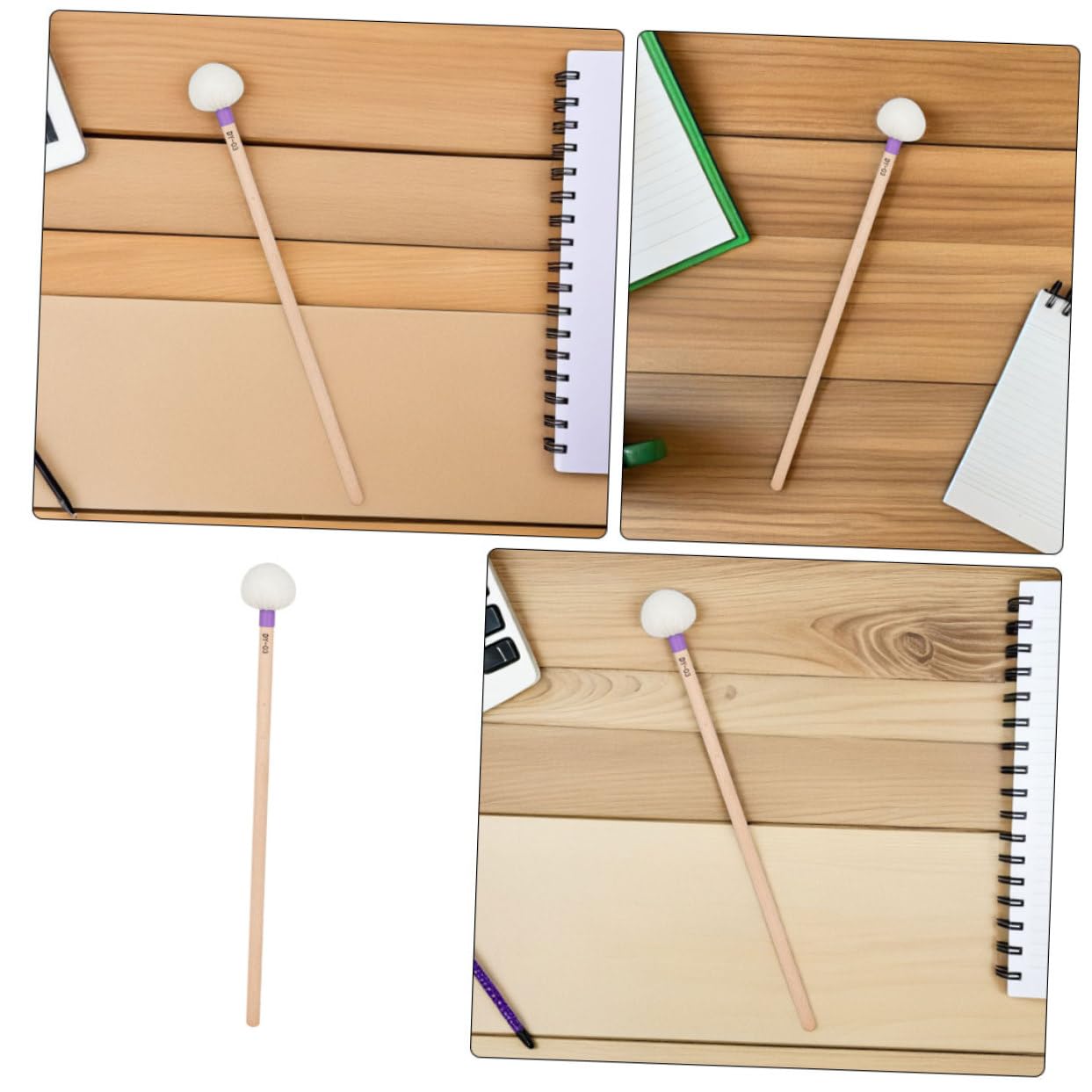 Mazos de Timbal con Mango de Madera y Cabezal de Fieltro Púrpura 4 Piezas | Uso en Escenario y Percusión, Tono Claro, Agarre Cómodo, Diseño Elegante con Estilo Único