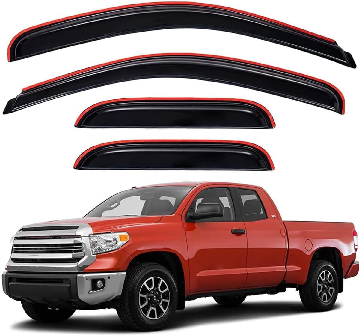 Lightronic Extra Durable Outside-Mount Auto Vent Window Visor, Fits 2007-2021 Toyota Tundra, Double Cab, UV Protection Rain Guard, Original Wind Deflector, No-Drill Easy Install, Dark Smoke, 4-Pcs
