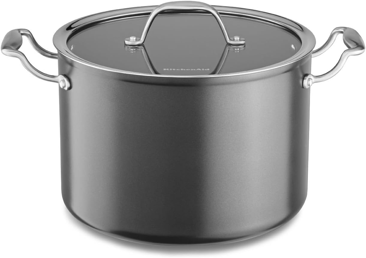 KitchenAid KCH180SCKD Hard Anodized Nonstick 8.0-Quart Stockpot with Lid Cookware - Black Diamond