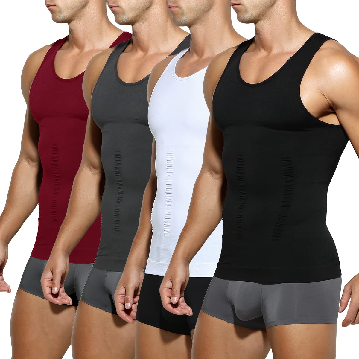 Arjen Kroos Men's Compression Tank Top Shirts 4 Pack-Slimming Muscle Undershirt Body Shaper High Elastic Breathable Shapewear