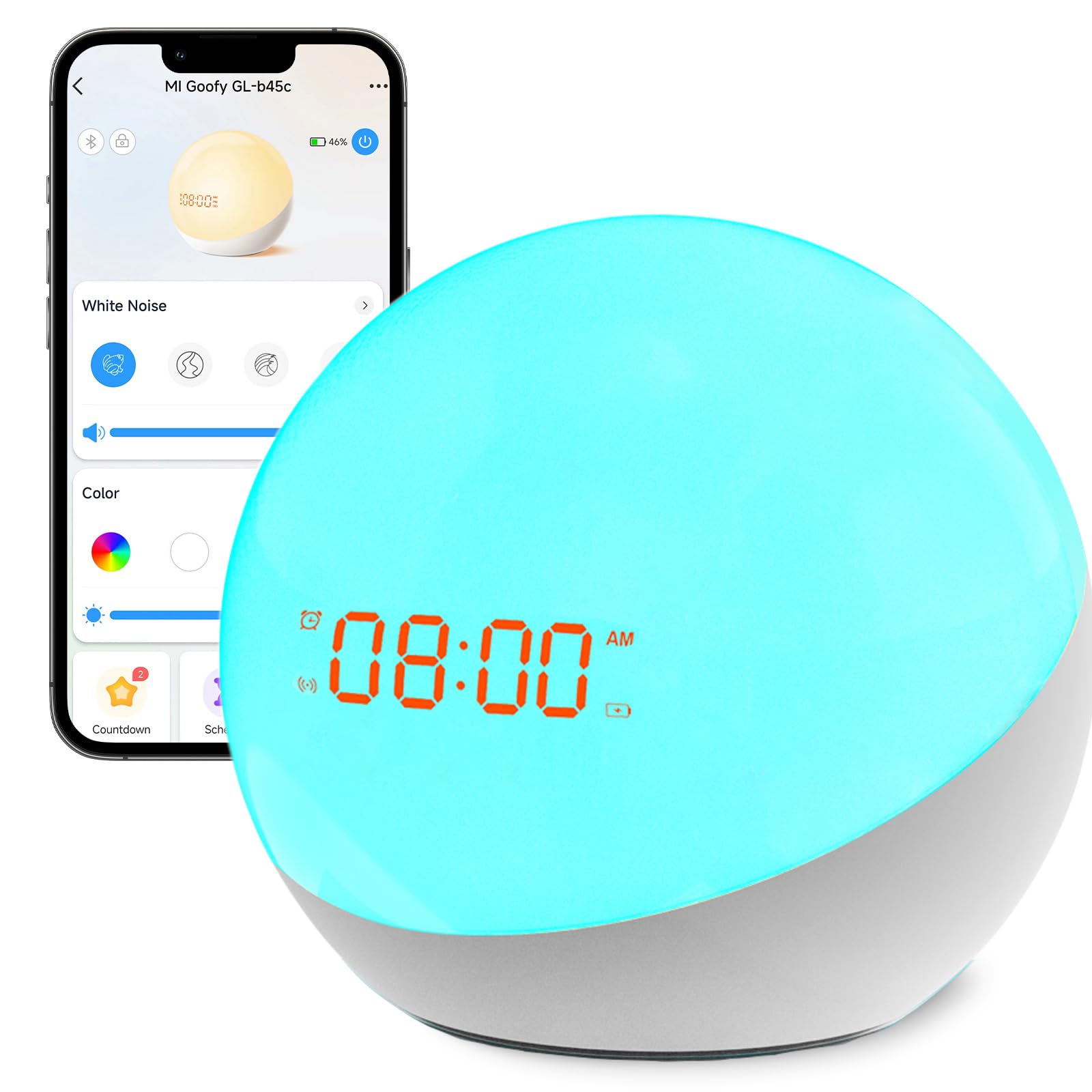 Night Light with Clock, Sleep Trainer, OK to Wake Alarm Clock, White Noise for Nursery or Soother, Toddler & Kids Bedroom, Built-in Battery, App Control (5nd Gen Upgrade)