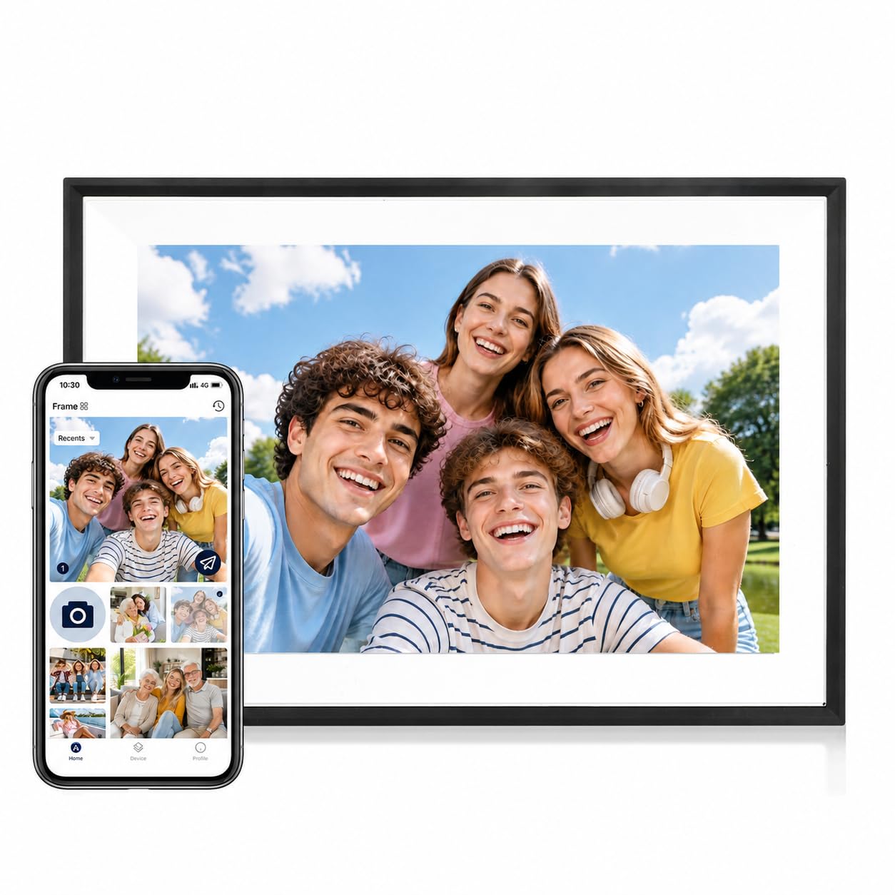 cornice digitale da 10,1 pollici, schermo tattile IPS HD, rotazione automatica, memoria da 32 GB, condivisione facile e immediata, collegato all'app AiMOR