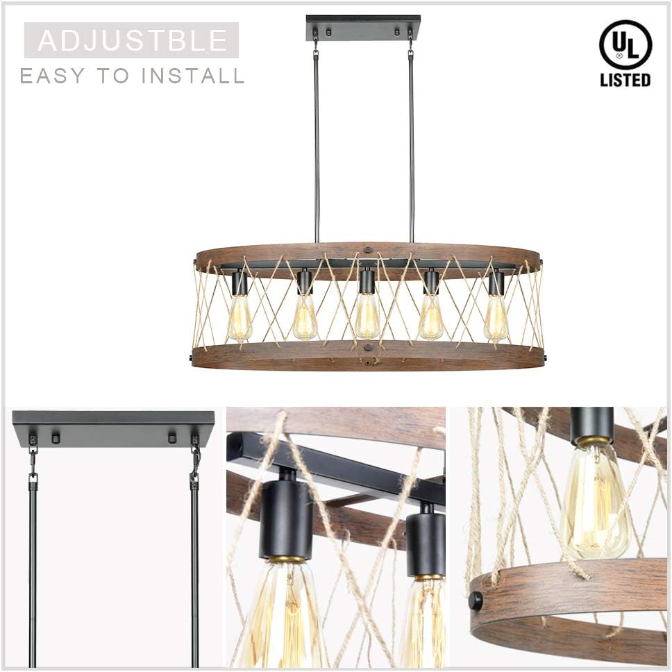🛒 Flash Sale Lampundit 5-Light Chandelier for Dining Room Kitchen Island Lighting Oval Chandeliers Vintage Lighting Fixture, Oil Black & Wood Finish Exclusive Discount 70% Price Lampundit 5-Light Chandelier for Dining Room Kitchen Island Lighting Oval Chandeliers Vintage Lighting Fixture, Oil Black & Wood Finish
