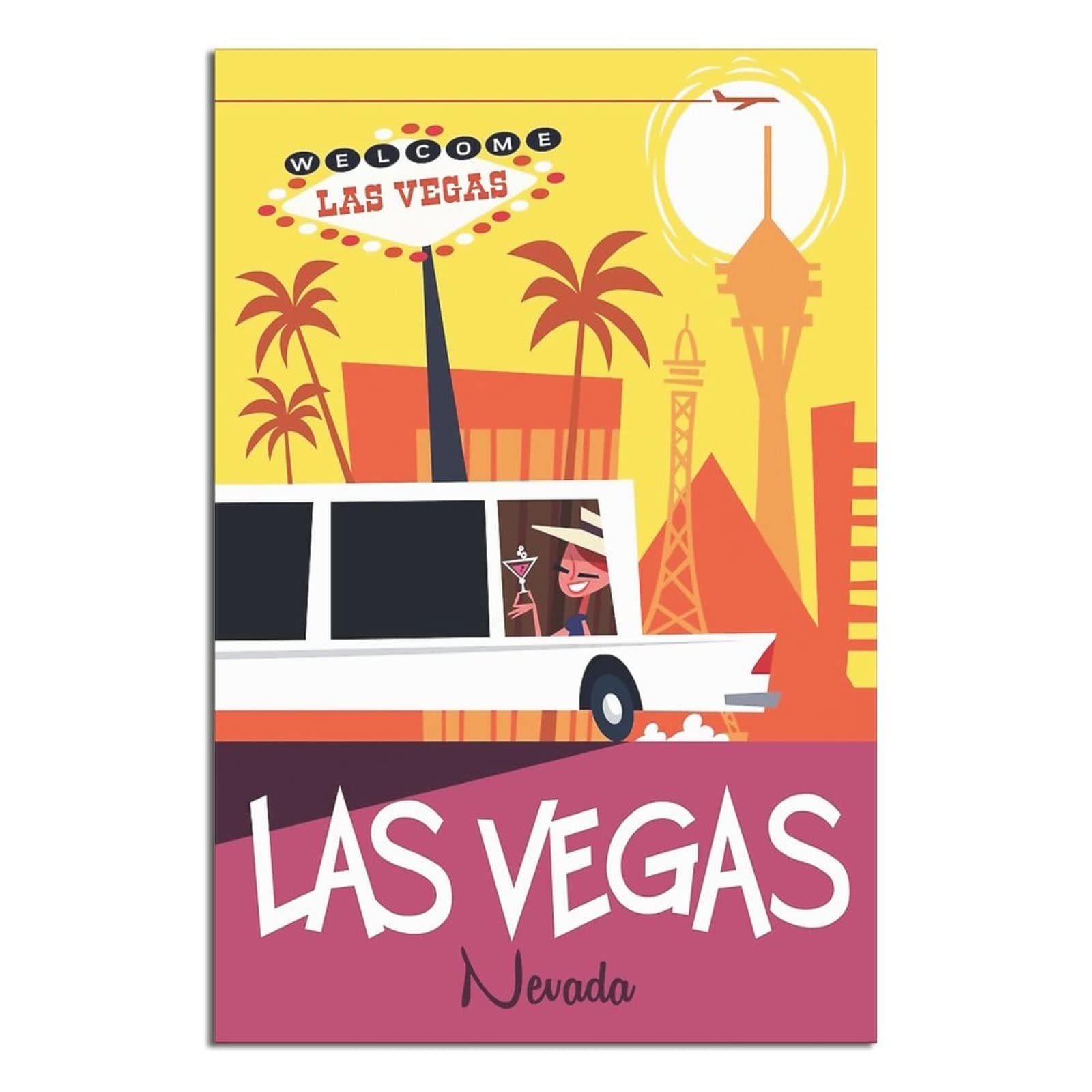 Las Vegas Nevada Skyline Vintage Travel Poster Canvas Art Wall Decor Poster Picture Print Painting Posters Gift 12x18inchs(30x45cm)