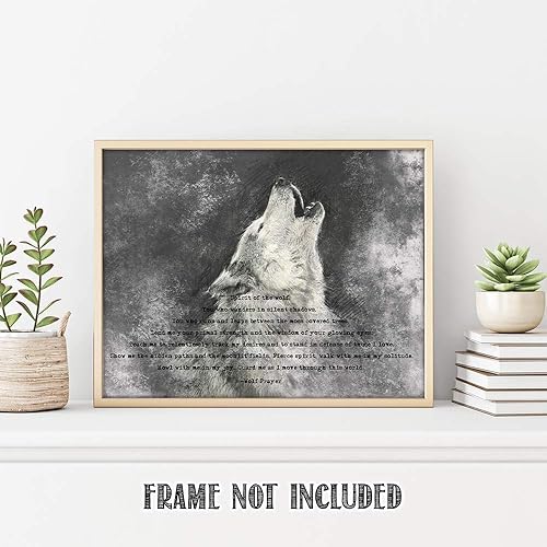 Miniatura 4 de Espíritu del lobo. Tú que vagas en sombras silenciosas. Muévete por este mundo. Oración del lobo aullando - Decoración artística de pared con citas