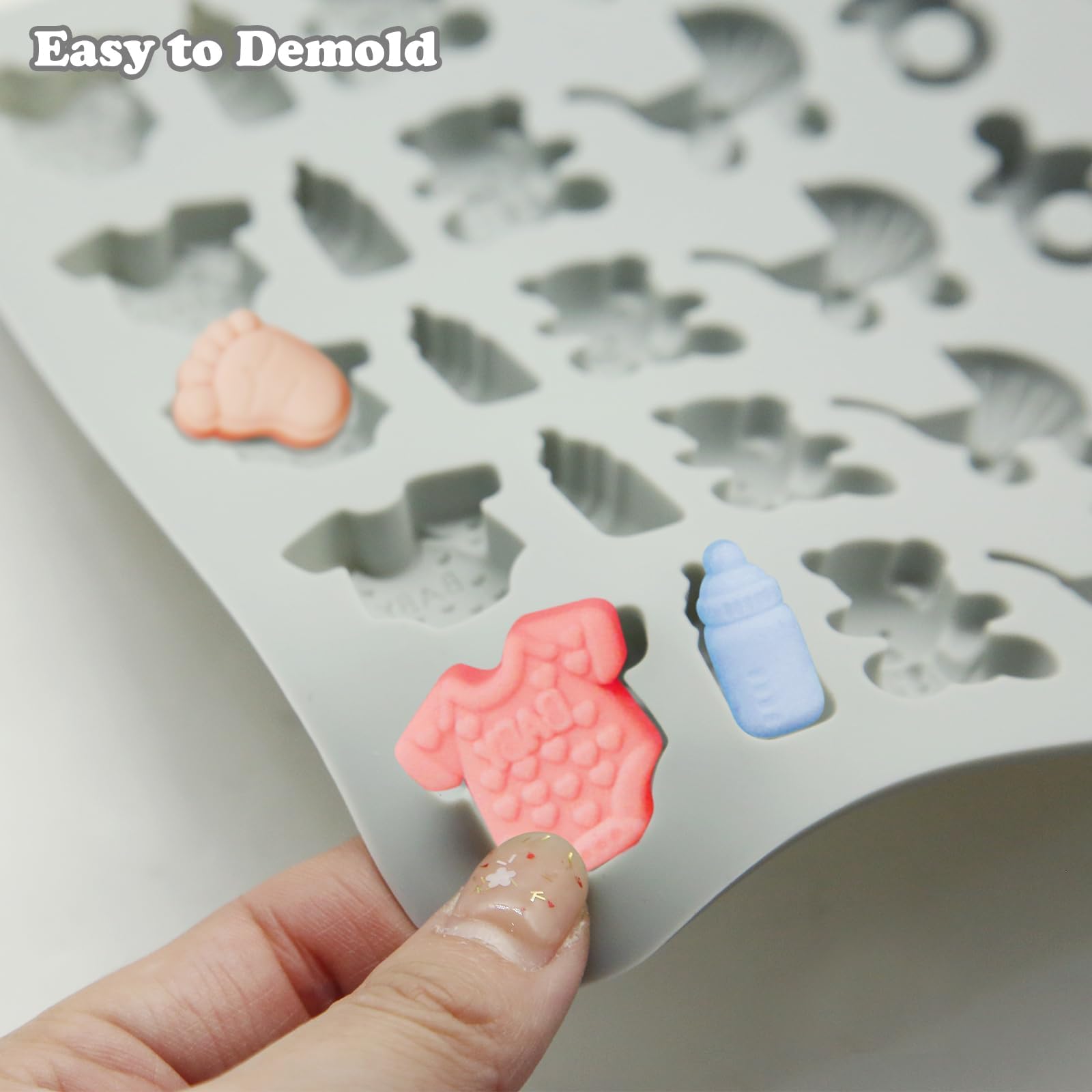 2 Stampini In Silicone Per Baby Shower Con Formine A Ciuccio, Tutina E Biberon - 3