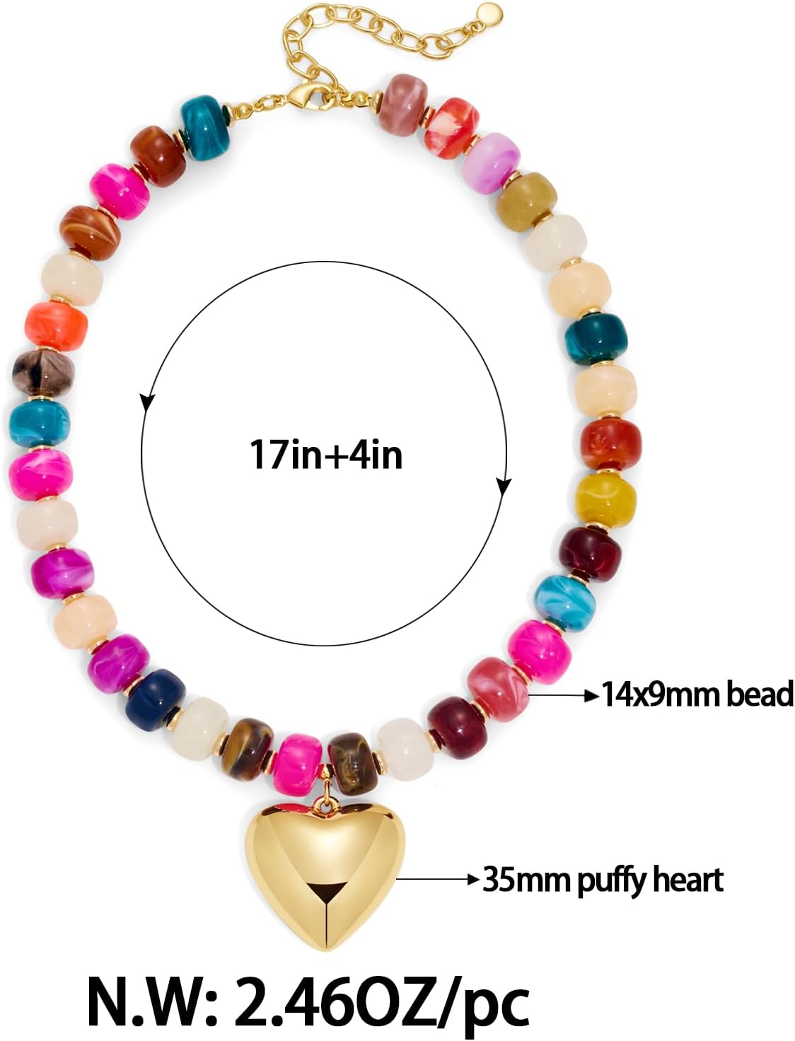 Chunky Heart Necklaces For Women With Colorful Beads Boho Beaded Statement Necklace Short Heart Choker Necklace Gift - Image 5