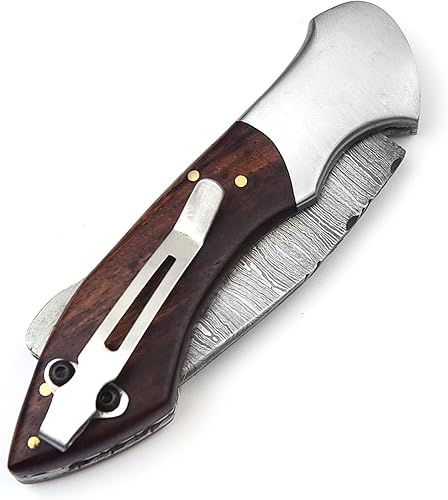 Miniatura 5 de GladiatorsGuild 608Br - Cuchillo de acero de Damasco - Cuchillo plegable de bolsillo con clip - Cuchillo personalizado hecho a mano - Cuchillo de