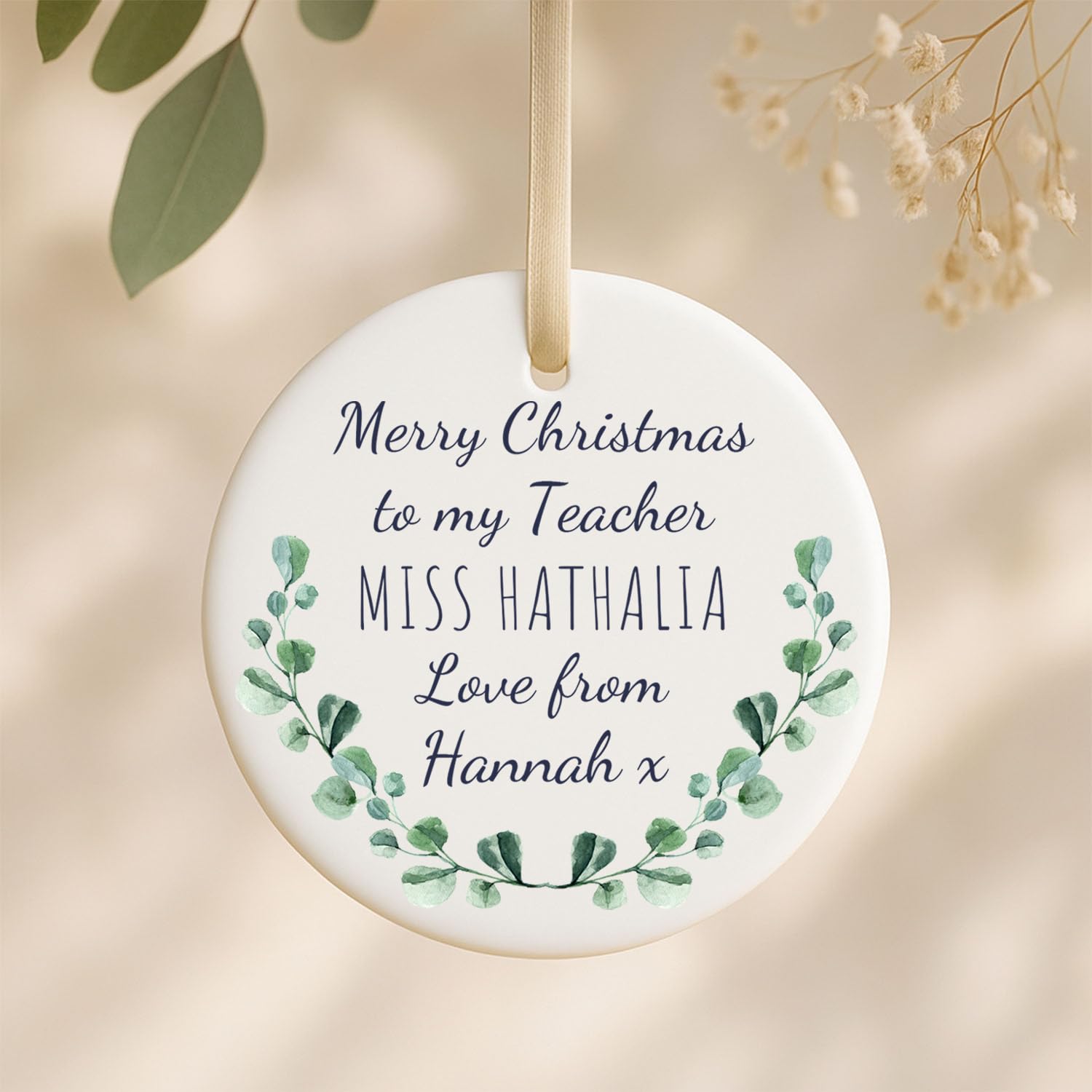 GuteGifts Personalised Merry Christmas To My Teacher Thank You Teacher Tutor Mentor Teaching Assitant Ceramic Bauble Gift Ornaments Xmas Tree Decor Merry Christmass Hanging Sign Keepsake