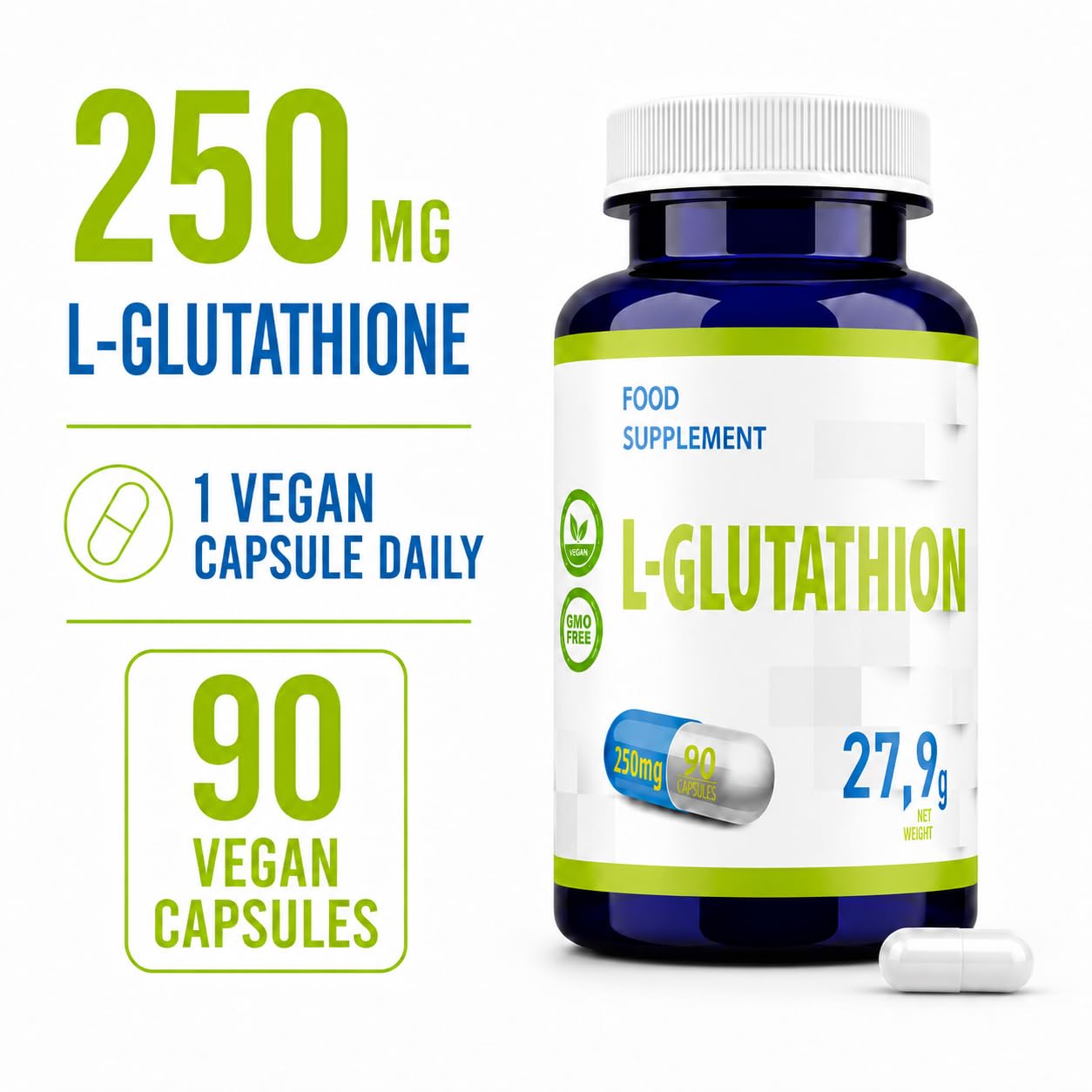 Hepatica L-Glutathion | 250 mg | 90 gélules végétales | cure de 3 mois | GMP & Testé en Laboratoire Indépendant