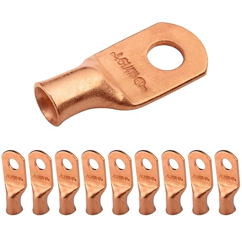 Miniatura 424 de SELTERM - 2 terminales de anillo resistentes para cable de batería, calibre 4 AWG, pernos de 3/8 pulgadas, terminales de calibre 4, ojales de cobre