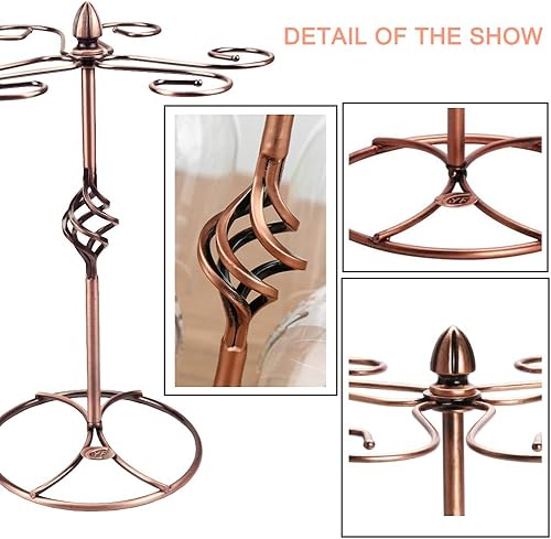 Miniatura 3 de QPIX DIGITAL Estante para copas de vino, bronce, elegante almacenamiento de copas de encimera con 6 ganchos, fácil montaje, duradero, 11 pulgadas de