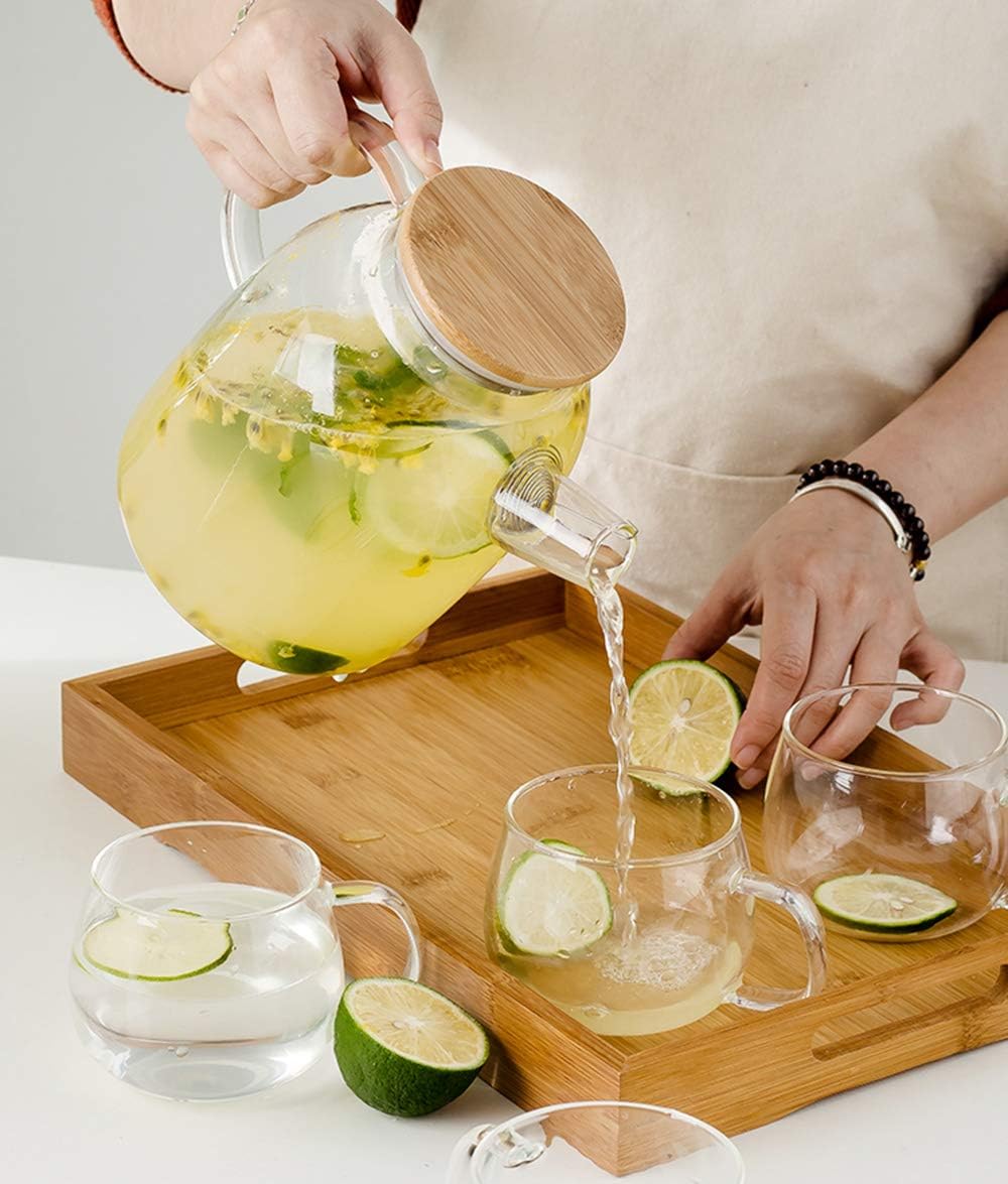 Nеw Dеаl 54 Ounces Glass Pitcher with Lid, Hot/Cold Water Carafe, Juice Jar and Iced Tea Pitcher, Glass Teapot