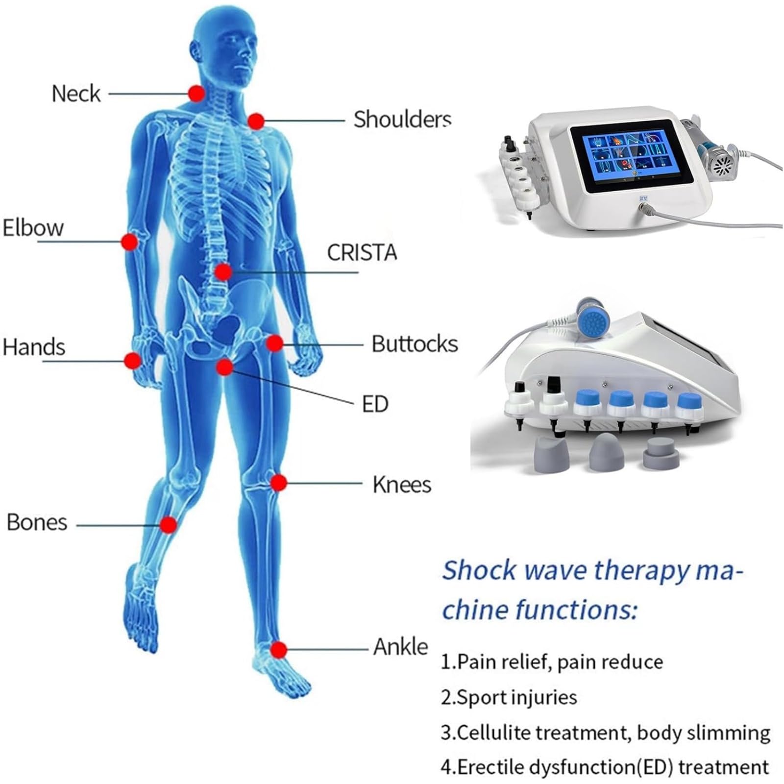 Shockwave Therapy Machine Extracorporeal ESWT Shockwave Therapy Machine for Joint and Muscle Pain Relief ED Treatment, Muscle and Bone Tissue Regeneration No Side Effects (A)