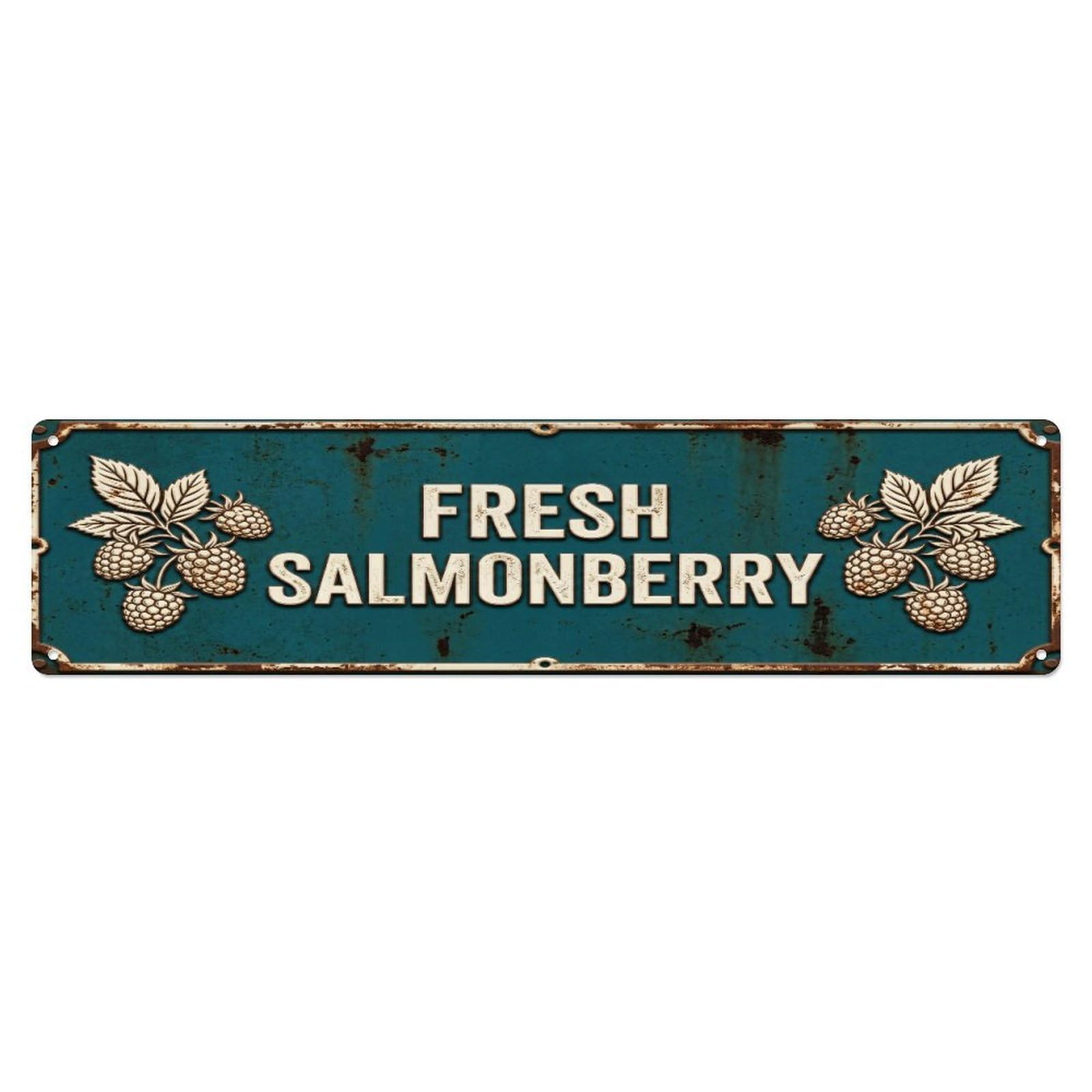 Metal Tin Sign FRESH SALMONBERRY Vintage Berry Rustic Farmhouse