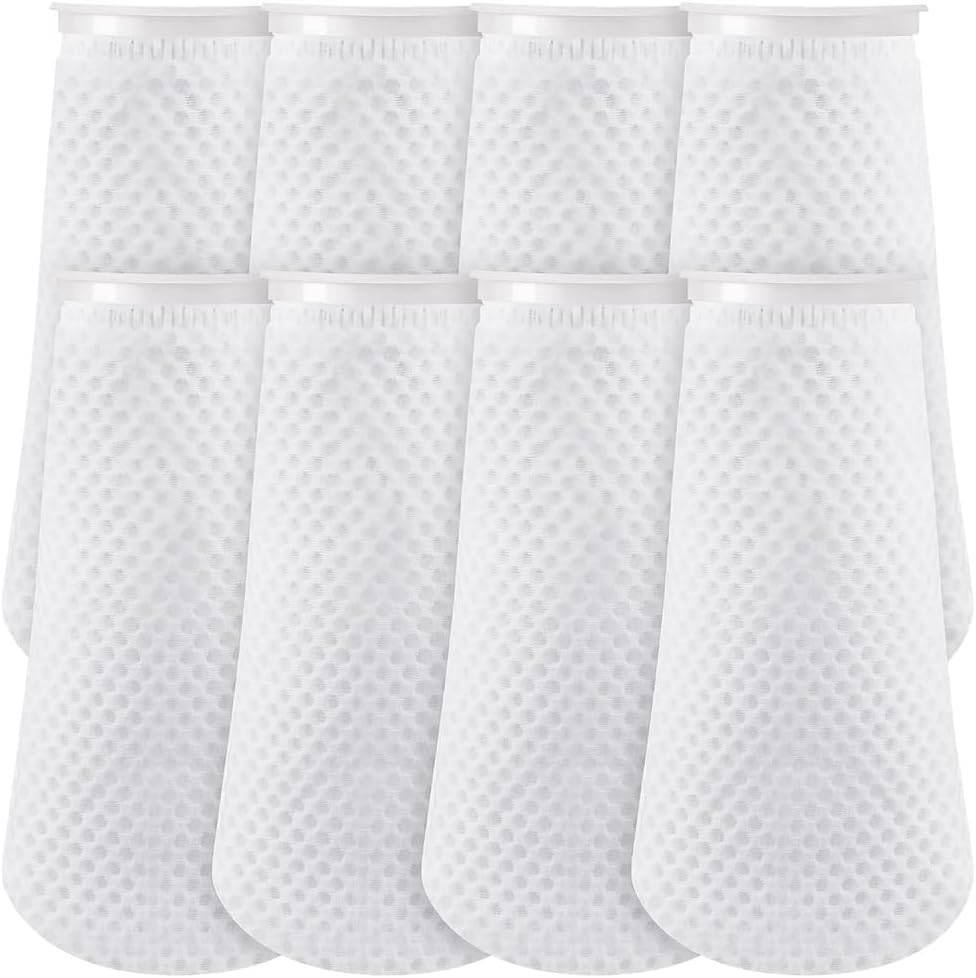 Azonee Filter Socks, 8 Pcs 4 Inch 3D Honeycomb Design Saltwater Filter Socks, 4 Inch Ring by 11.8 Inch Long Saltwater Aquarium Filter Sock, 150μm Aquarium Sump Filter Bags