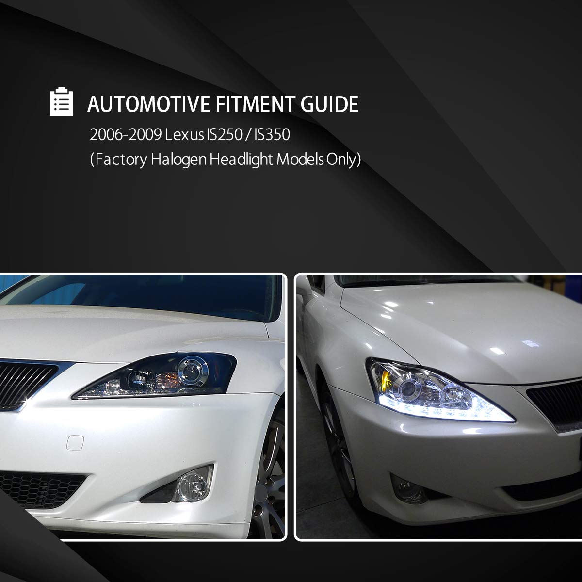 Autozensation Compatible with 2006-2010 Lexus IS250 IS350, Left + Right Pair Headlamps Assembly, SMD LED Turn Signal Chrome Projector Headlights