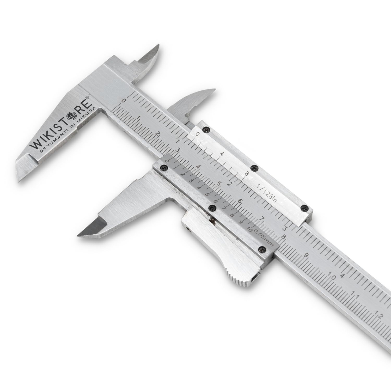 WIKISTORE CALIBRO PROFESSIONALE COMPOSTO NONIO AVVITATO 150 mm, Calibro ventesimale con becchi da 40 mm, Calibro acciaio bloccaggio a pulsante, Lettura 1/20° 0,05 MM / 1/128", Attrezzo da lavoro