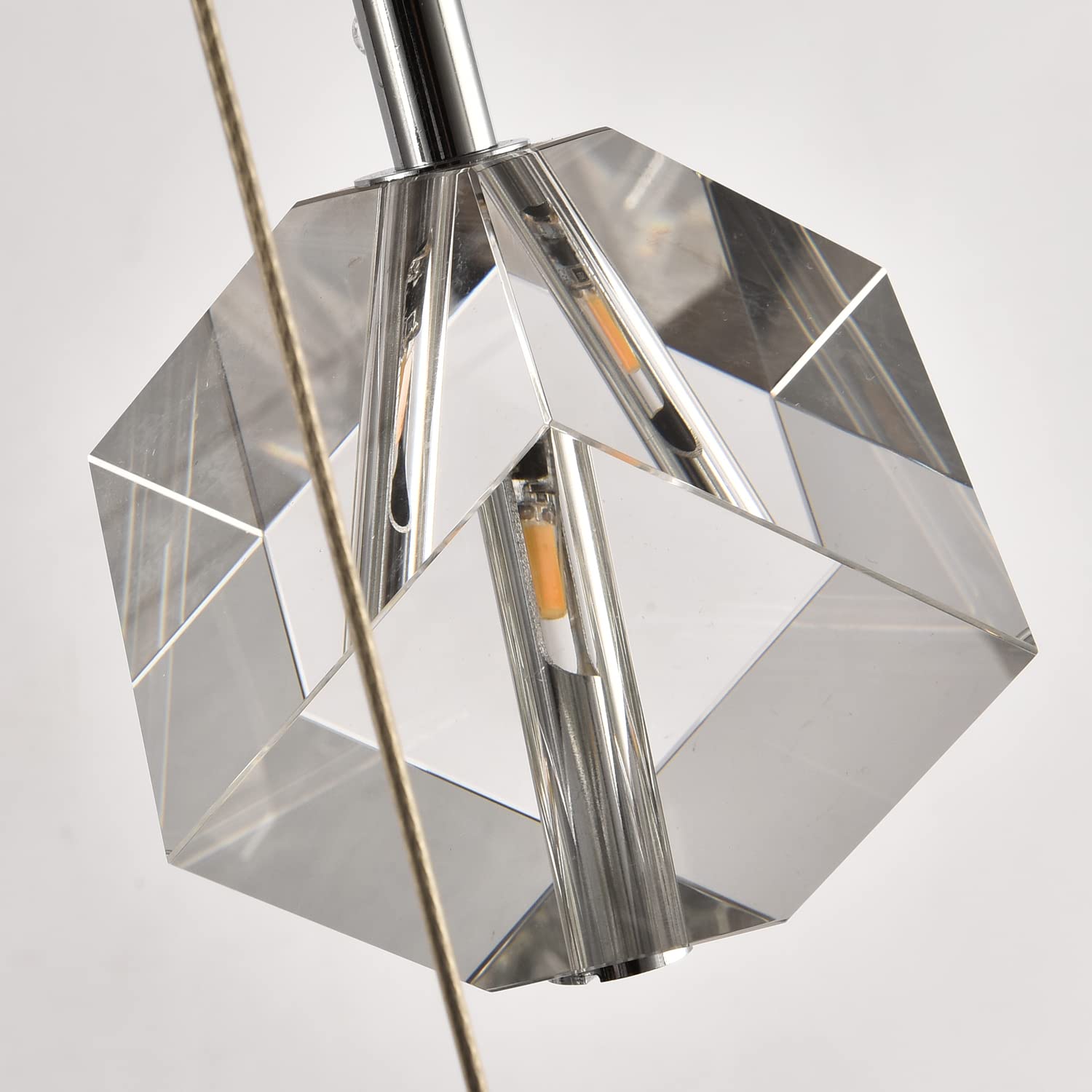 Zeetiana Small Crystal Pendant Lights, Modern Round Chandelier with Chrome, Single Cube Raindrop Hanging Lamp for Kitchen Island Kid Bedroom Bathroom Foyer Dining Room Farmhouse (Round 1-Light)