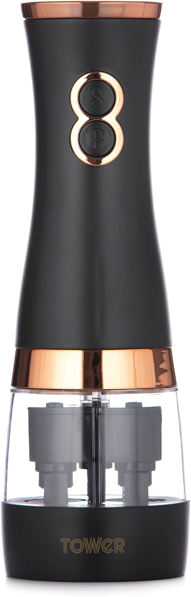 Electric Salt and Pepper Mills, Battery Operated with Adjustable Ceramic Grinders, Black and Rose Gold, T847004BLK