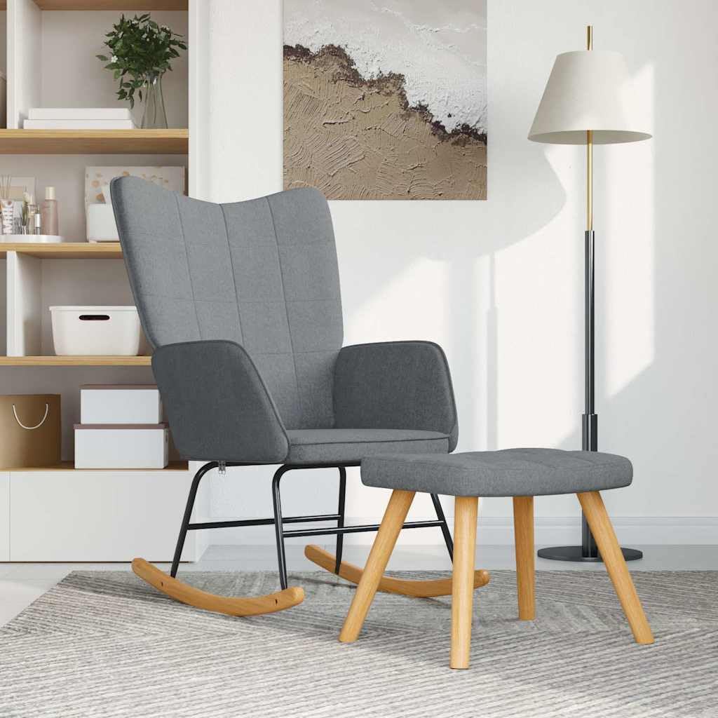 Sillón mecedora con taburete, tejido 100% poliéster, acolchado, asiento con estructura de madera de caucho y marco de acero, silla de relax con función basculante para salón, dormitorio