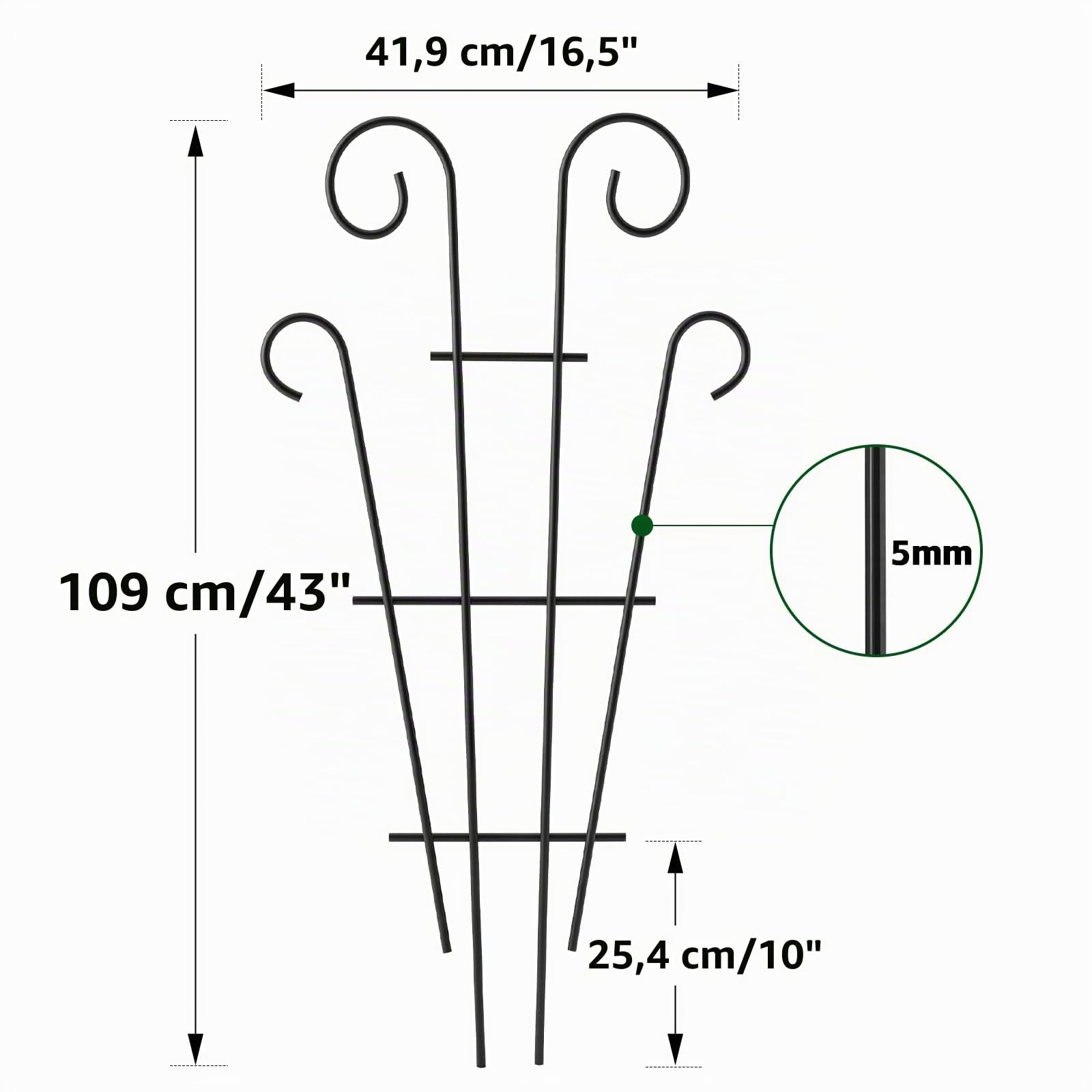 Thealyn Lot de 4 treillis de plantes d'intérieur pour plantes grimpantes en pot, treillis de jardin en métal pour plantes d'intérieur, fleurs de lierre, forme de vague, noir (109 cm)