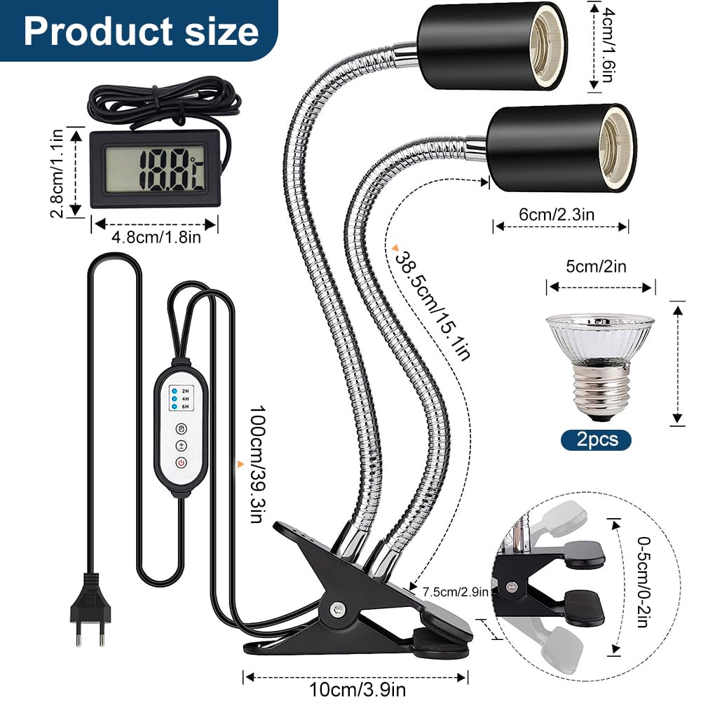 Lampada Riscaldante Tartarughe A Due Teste 25W+50W - UVA+UVB Con Timer Per Rettili - Foto 5