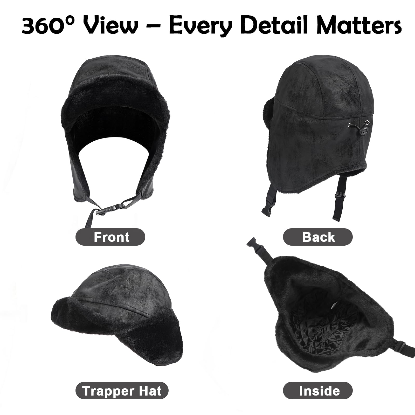 Bonnet d'hiver, Chapeau Trappeur d'hiver avec Cache-Oreilles, en Cuir PU imperméable et Coupe-Vent, Style aviateur(Khaki)