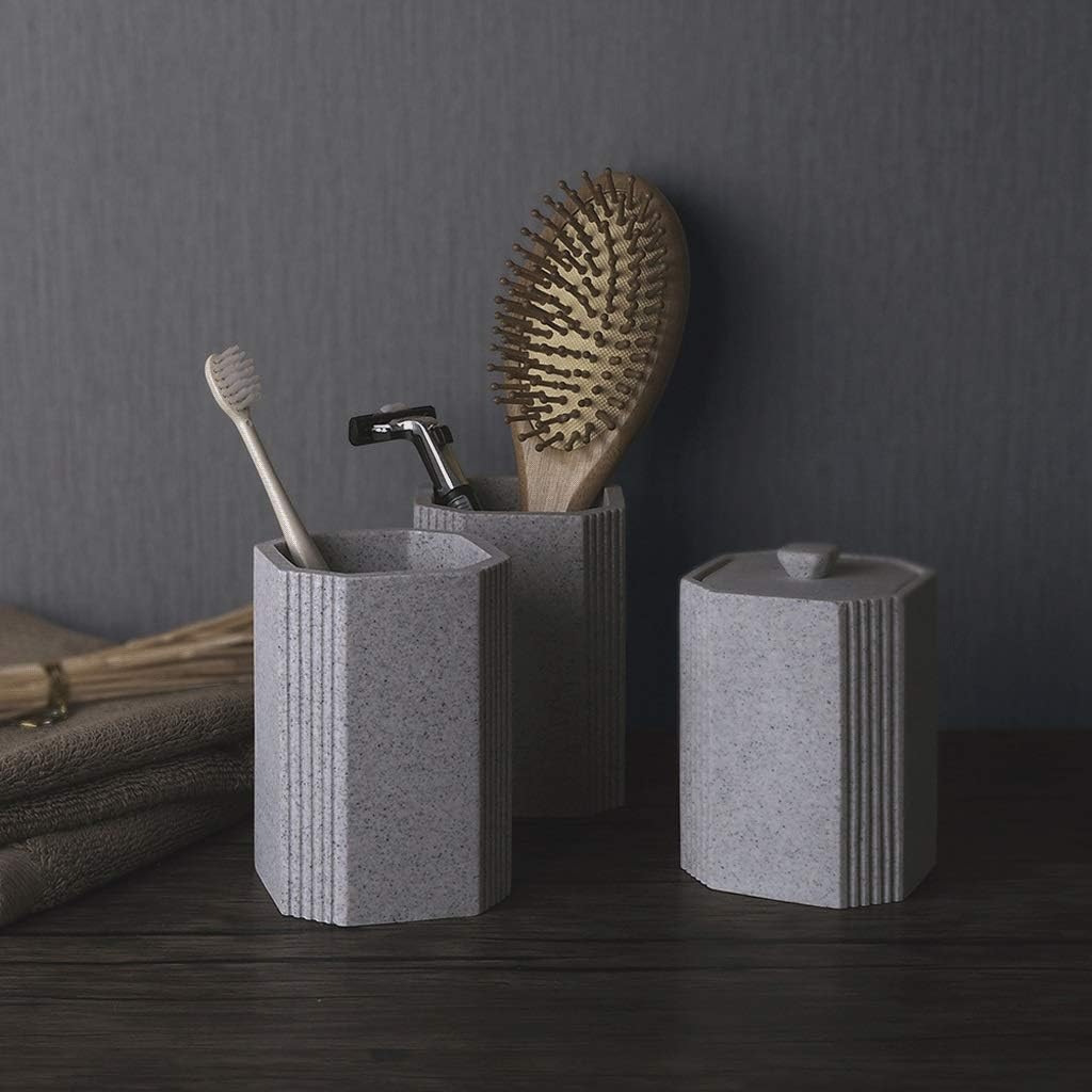 Lotion Dispenser 6 Pieces Natural Sandstone Modern Style Bathroom Vanity Accessory Set Emulsion Dispenser Bathroom Accessories Set Bathroom Lotion Dispensers (Color : Gray) (Silver)