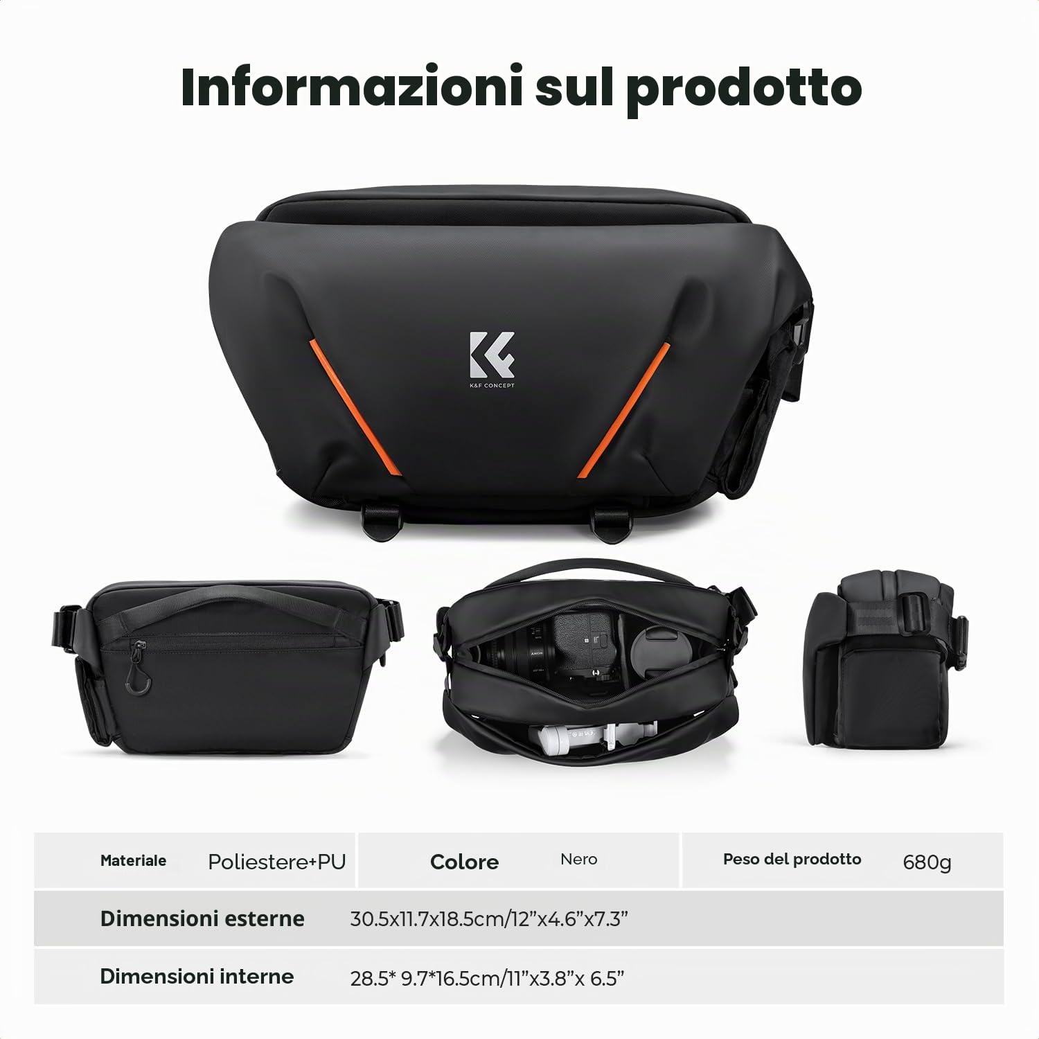 K&F CONCEPT Borsa a tracolla per fotocamera, borsa fotografica con tasca frontale semi-aperta. Compatibile con fotocamere e obiettivi