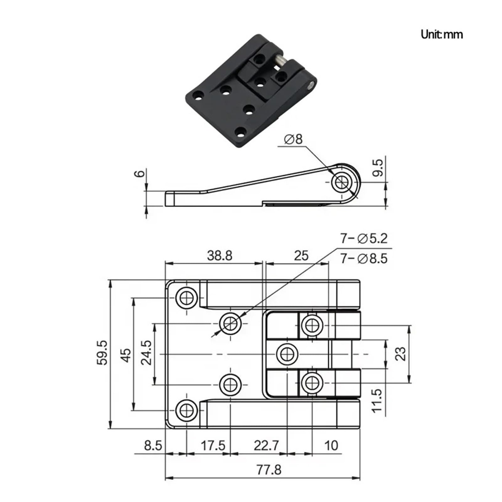 Hardware for cerniera rotante for porta dell'armadio, attrezzatura for l'automazione elettrica industriale, scatola di distribuzione con cerniera nera in lega di zinco da 2 pezzi