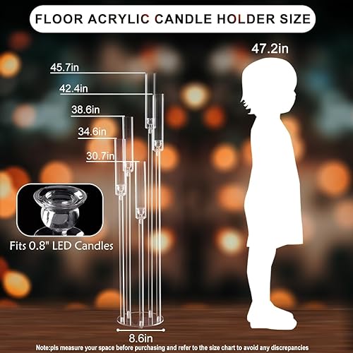 Miniatura 4 de 2 centros de mesa acrílicos de 5 brazos para boda, 45.7 pulgadas, portavelas de piso transparente con pantalla acrílica para fiesta de Navidad,