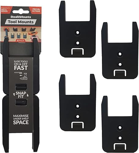 StealthMounts Portaherramientas Ridgid con bloqueo, paquete de 4 soportes para herramientas Ridgid, almacenamiento de herramientas Ridgid, soporte