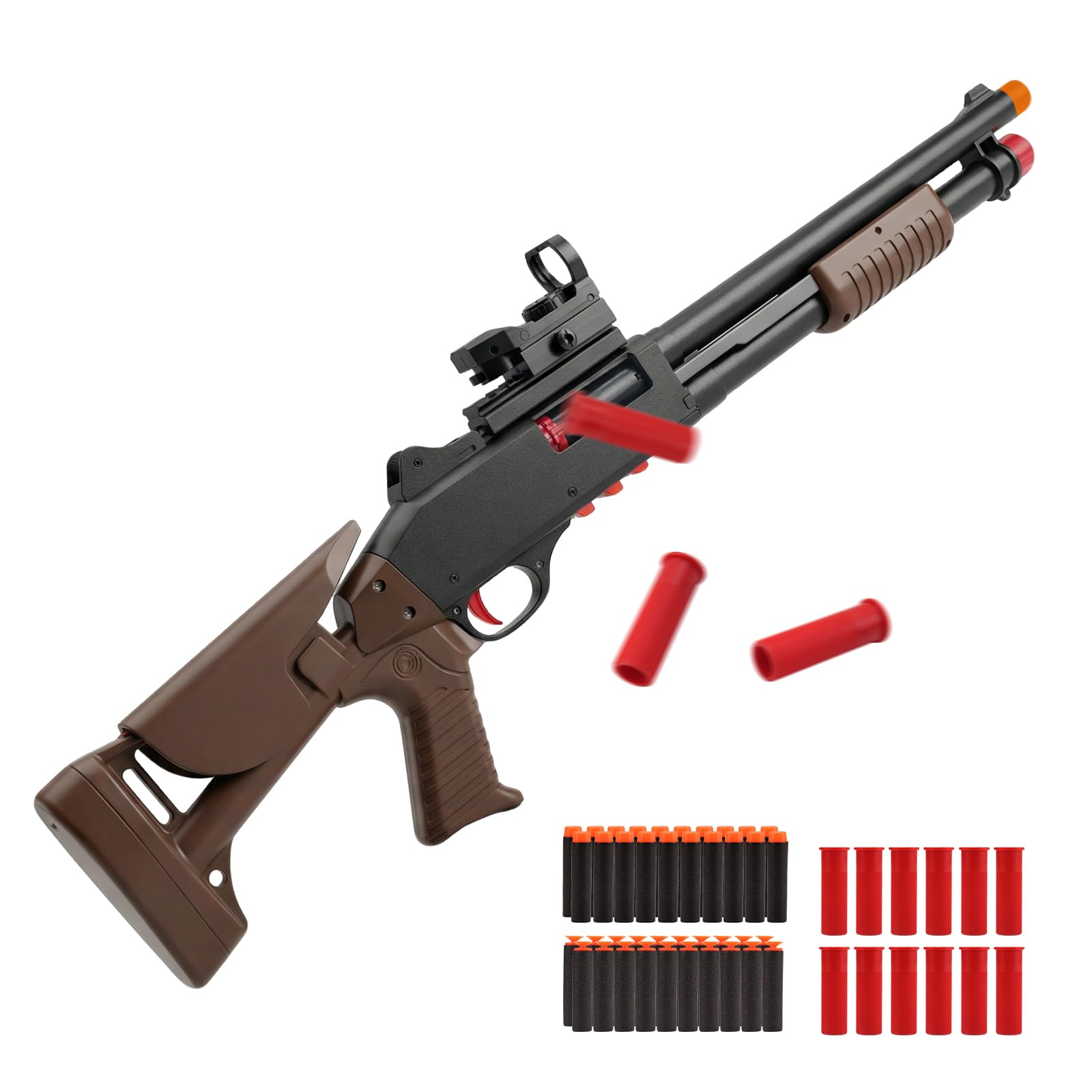 30 inch Foam Blaster Shotgun with Double Barrel Soft Bullets Blaster with Shell Ejecting 2 in 1 Foam Blaster Shotgun with Shell Casings 60 Foams Darts Gift for 14+ Years