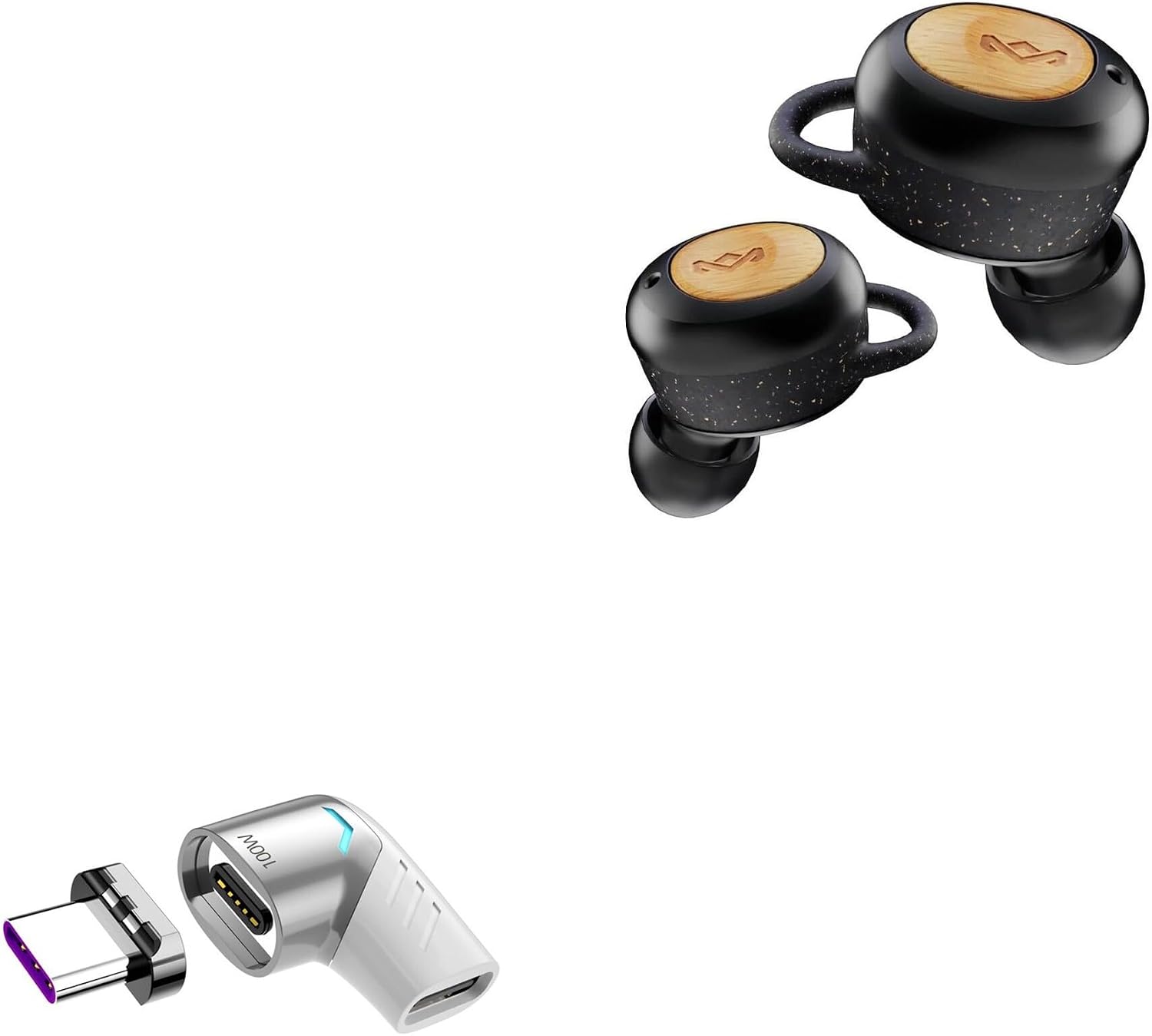 BoxWave Adapter Compatible with House of Marley Champion 2 - MagnetoSnap PD Angle Adapter, Magnetic Charging Connector Device Saver - Metallic Silver